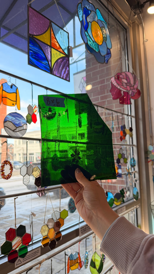 Medium Green Mouth Blown Lamberts Sheet Glass Colorado Glassworks