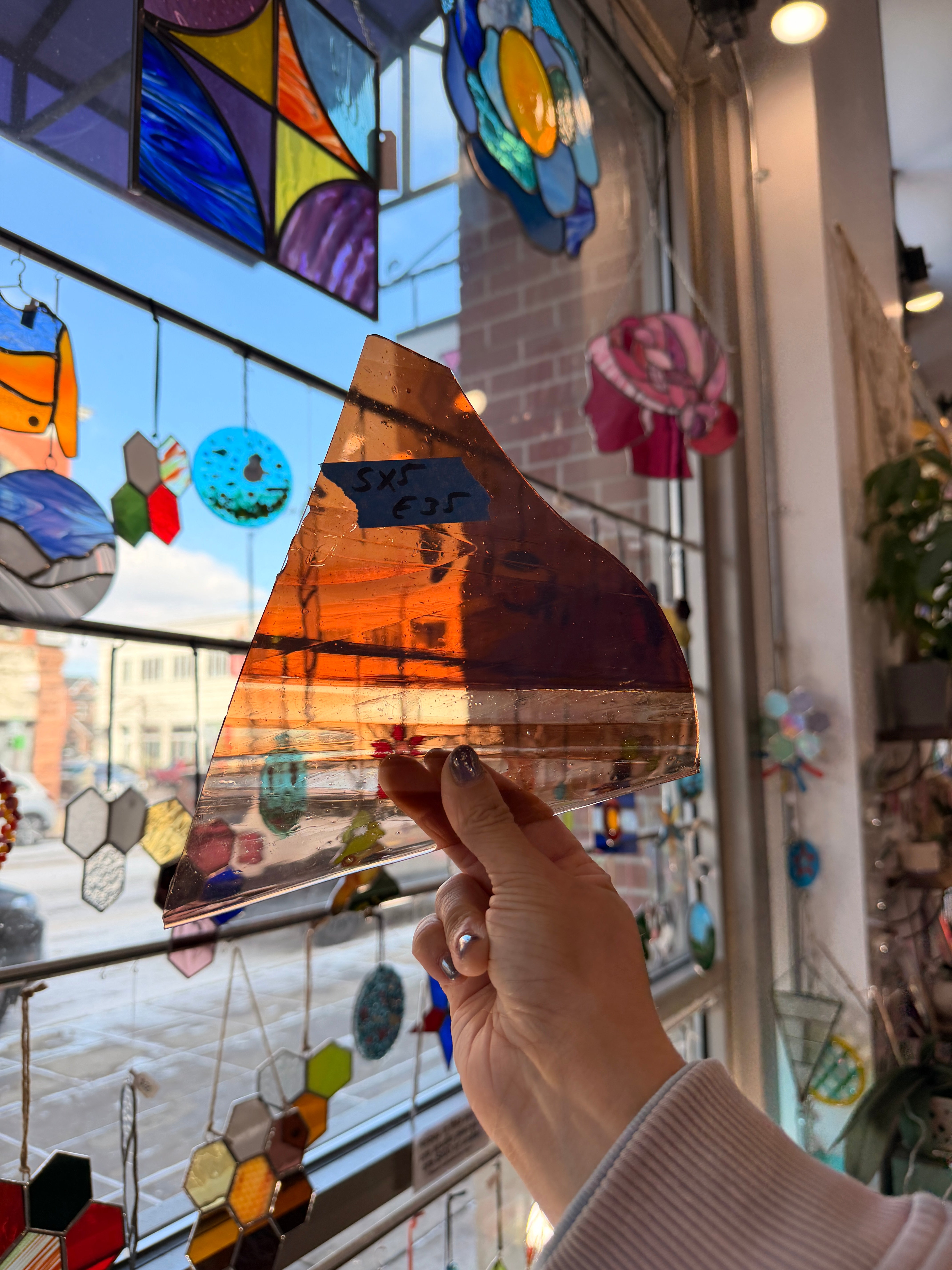 Brown Wispy Mouthblown AC Fischer Sheet Glass Colorado Glassworks