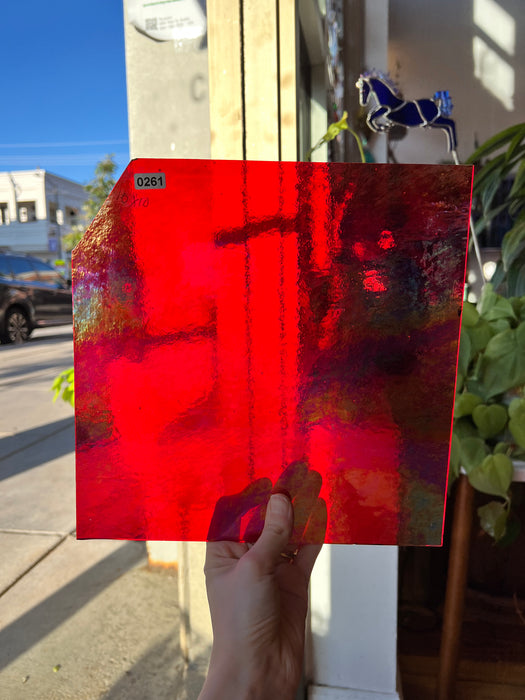 Wissmach 96 COE Red Transparent Luminescent Fusible (WI 96 52 LUM) Sheet Glass Colorado Glassworks
