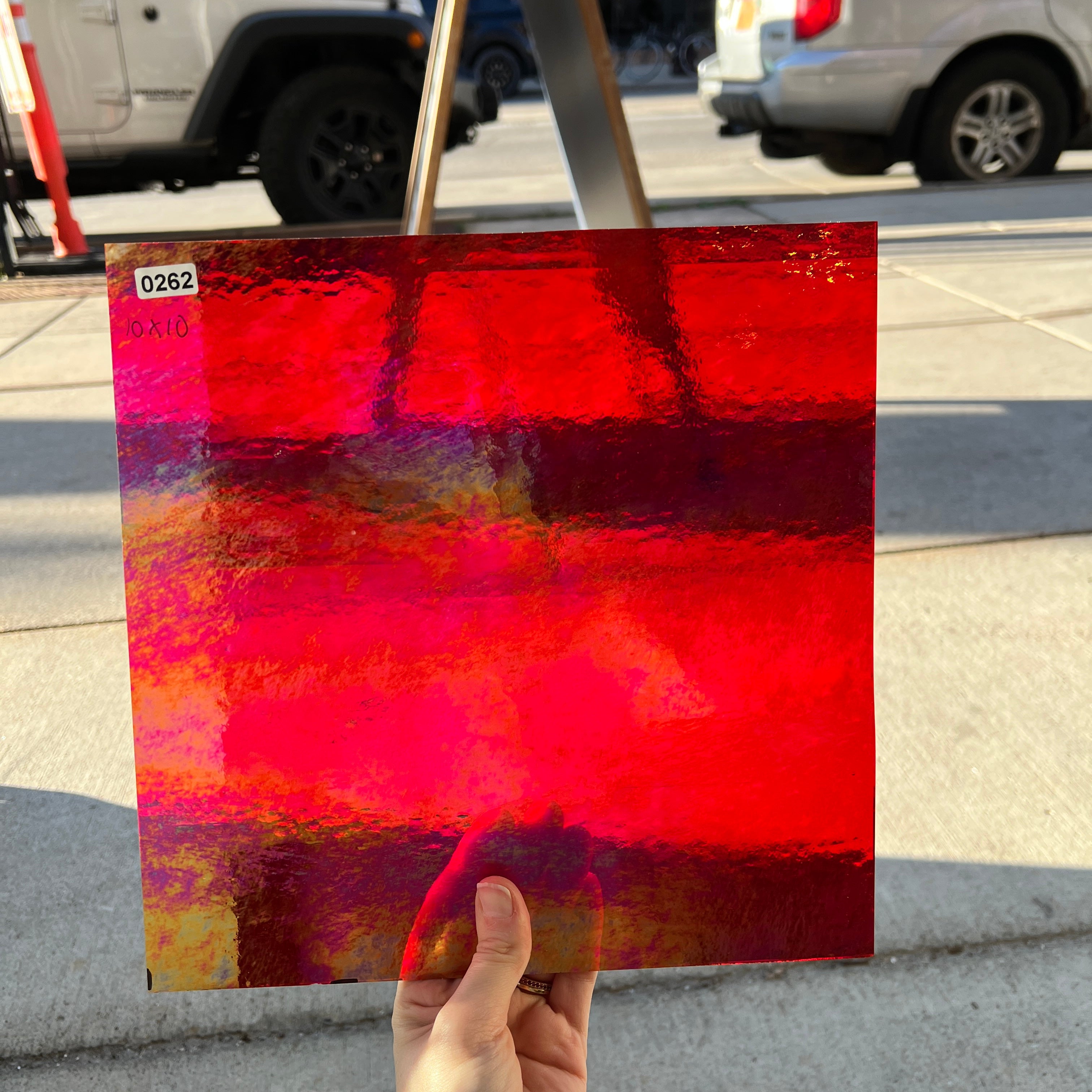 Iridescent Transparent Cherry Red Wissmach Sheet Glass Colorado Glassworks
