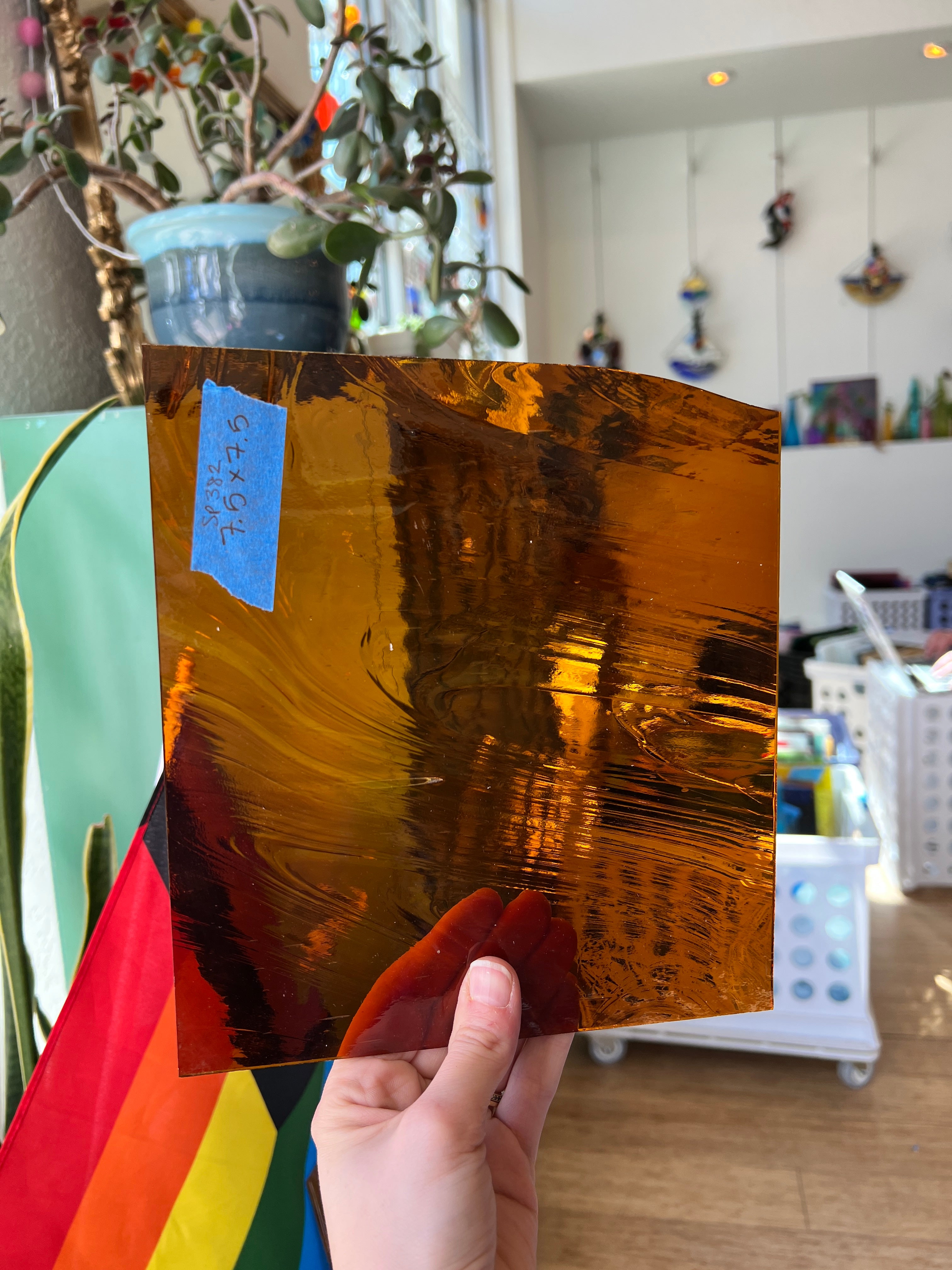 Amber Wispy Baroque - Spectrum Sheet Glass Colorado Glass Works SP382 (7.5x7.5in)  
