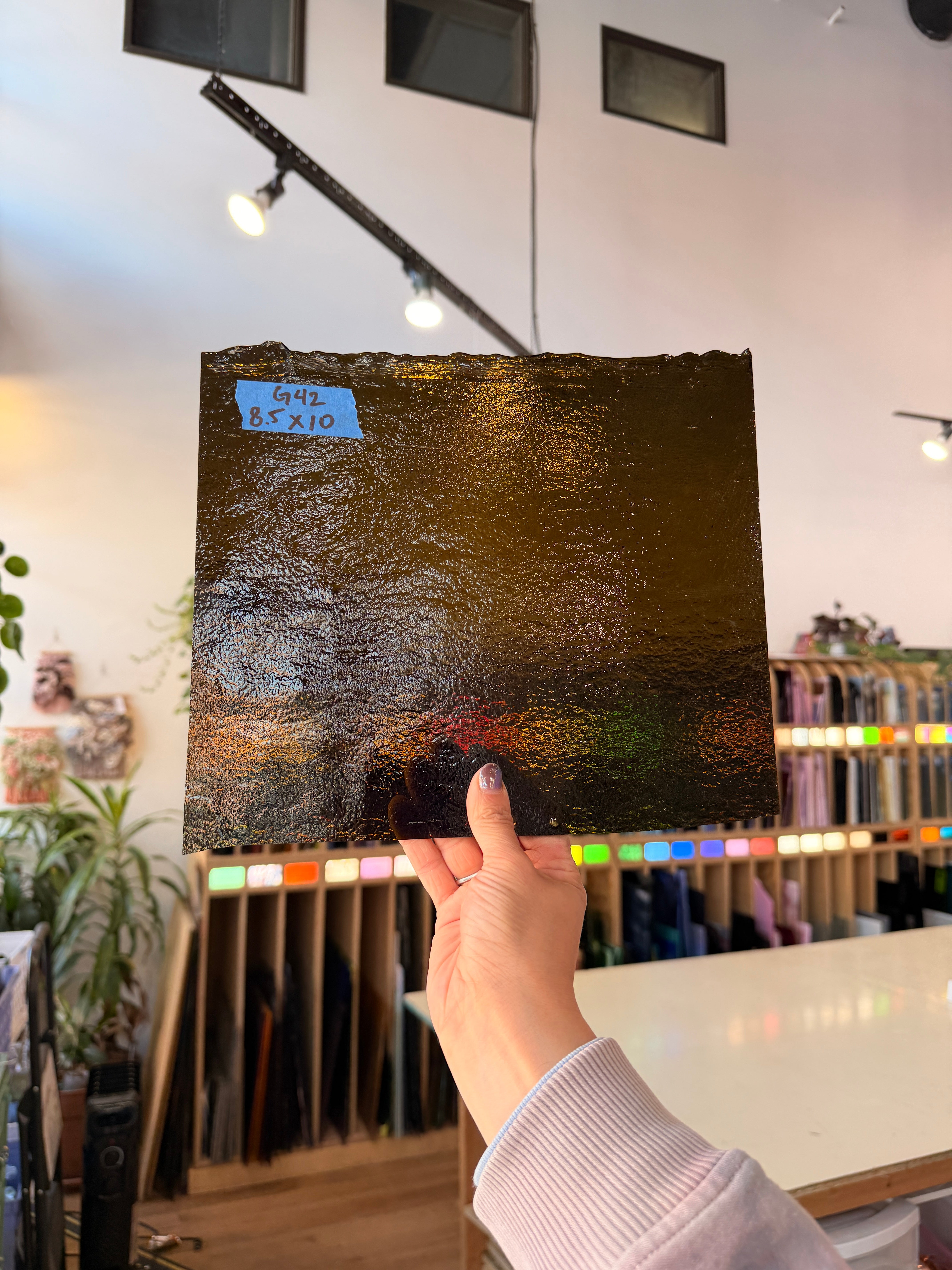 Brown Green Transparent Bullseye Fusible 90 COE Sheet Glass Colorado Glassworks