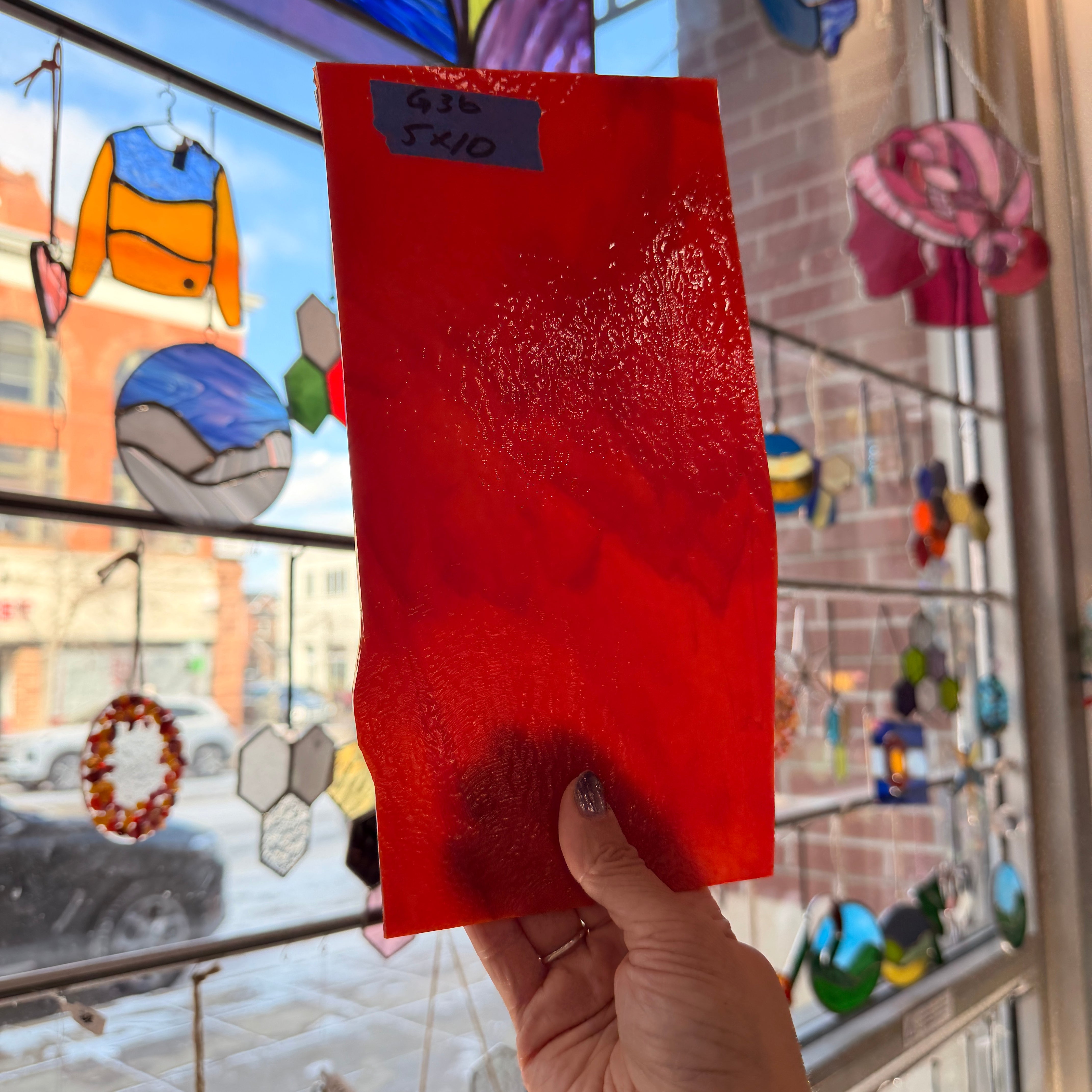 Red Opal Bullseye Fusible 90 COE Sheet Glass Colorado Glassworks