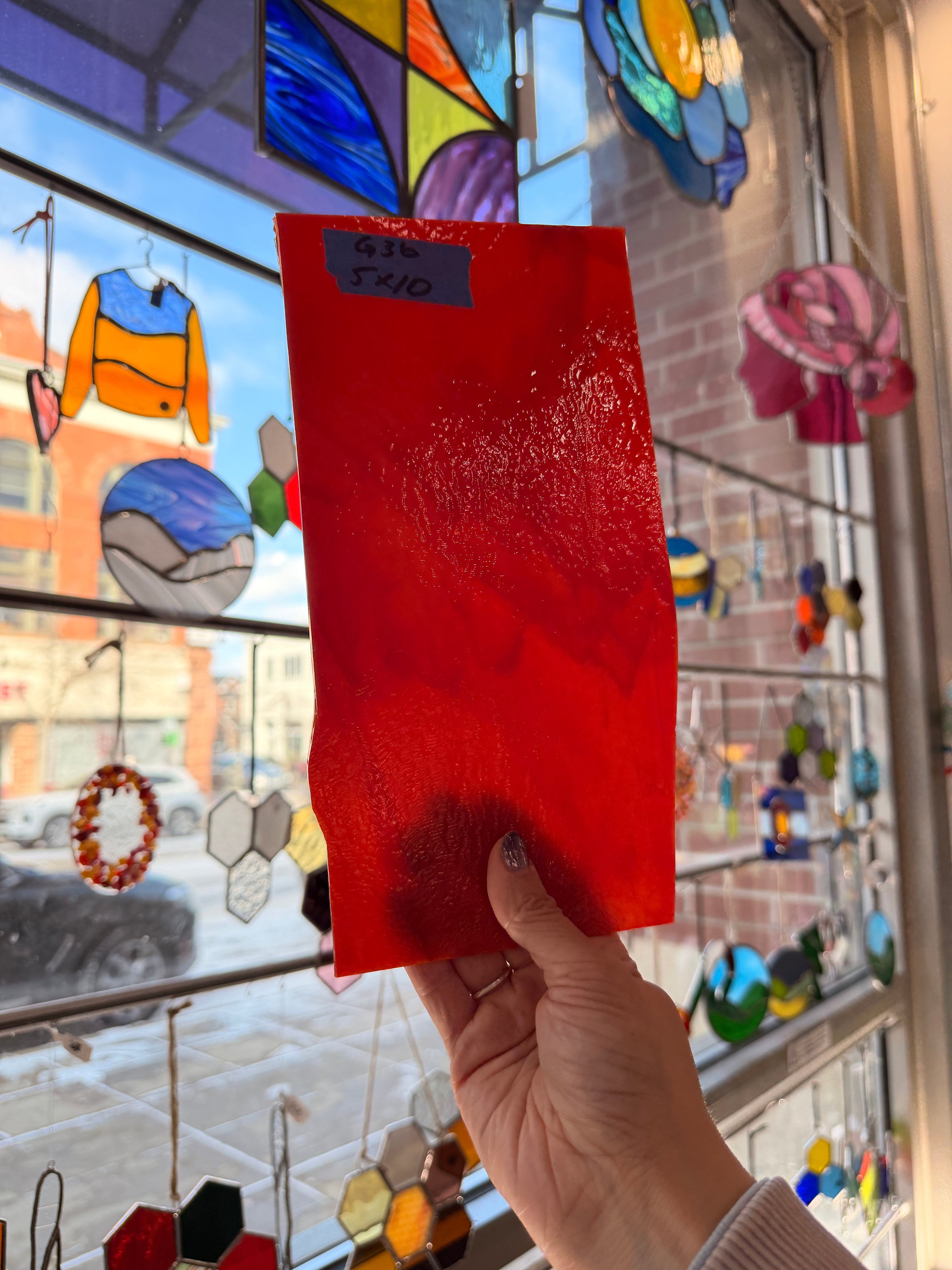 Red Opal Bullseye Fusible 90 COE Sheet Glass Colorado Glassworks