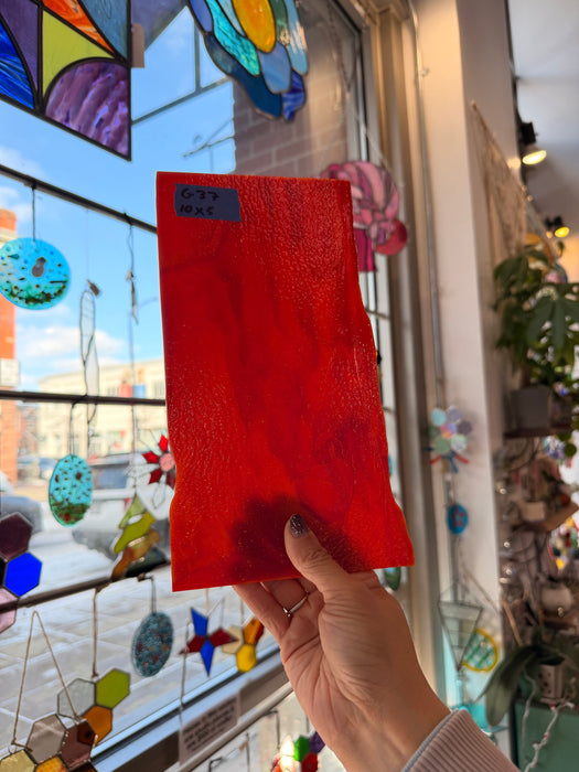 Red Opal Bullseye Fusible 90 COE Sheet Glass Colorado Glassworks