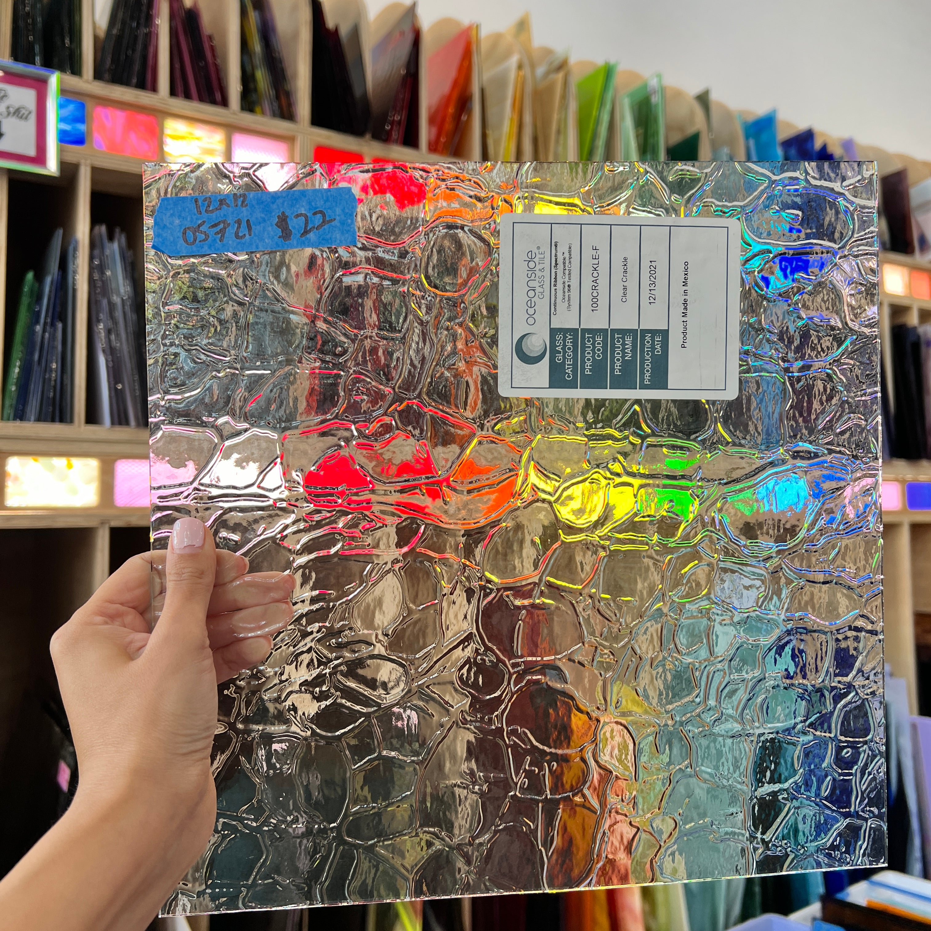 Soft Crackle Textured Clear Oceanside Fusible 96 COE (100CRACKLE-F) Sheet Glass Colorado Glassworks