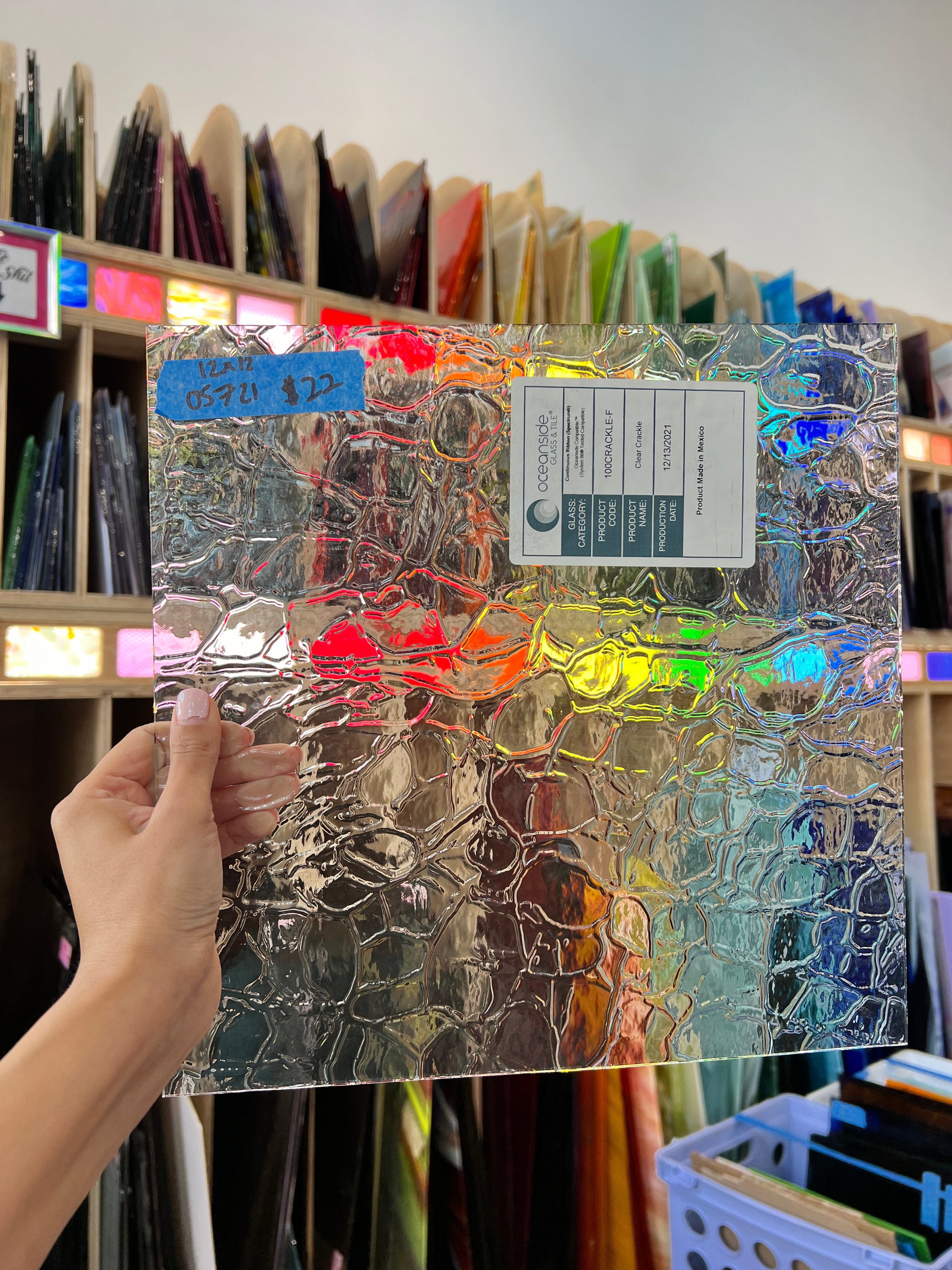 Soft Crackle Textured Clear Oceanside Fusible 96 COE (100CRACKLE-F) Sheet Glass Colorado Glassworks