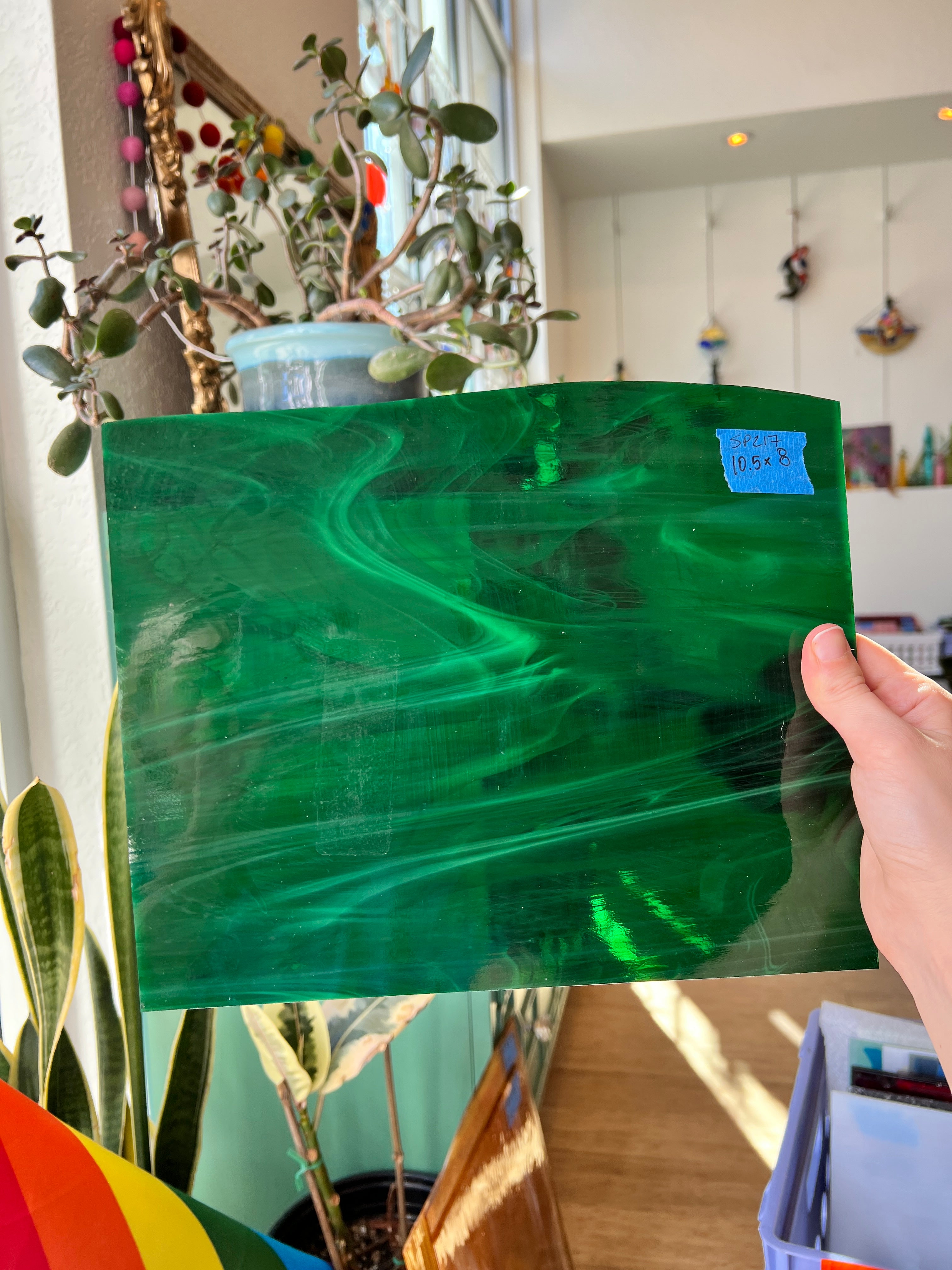 Spectrum (Vintage) Dark Green Wispy Sheet Glass Colorado Glassworks   
