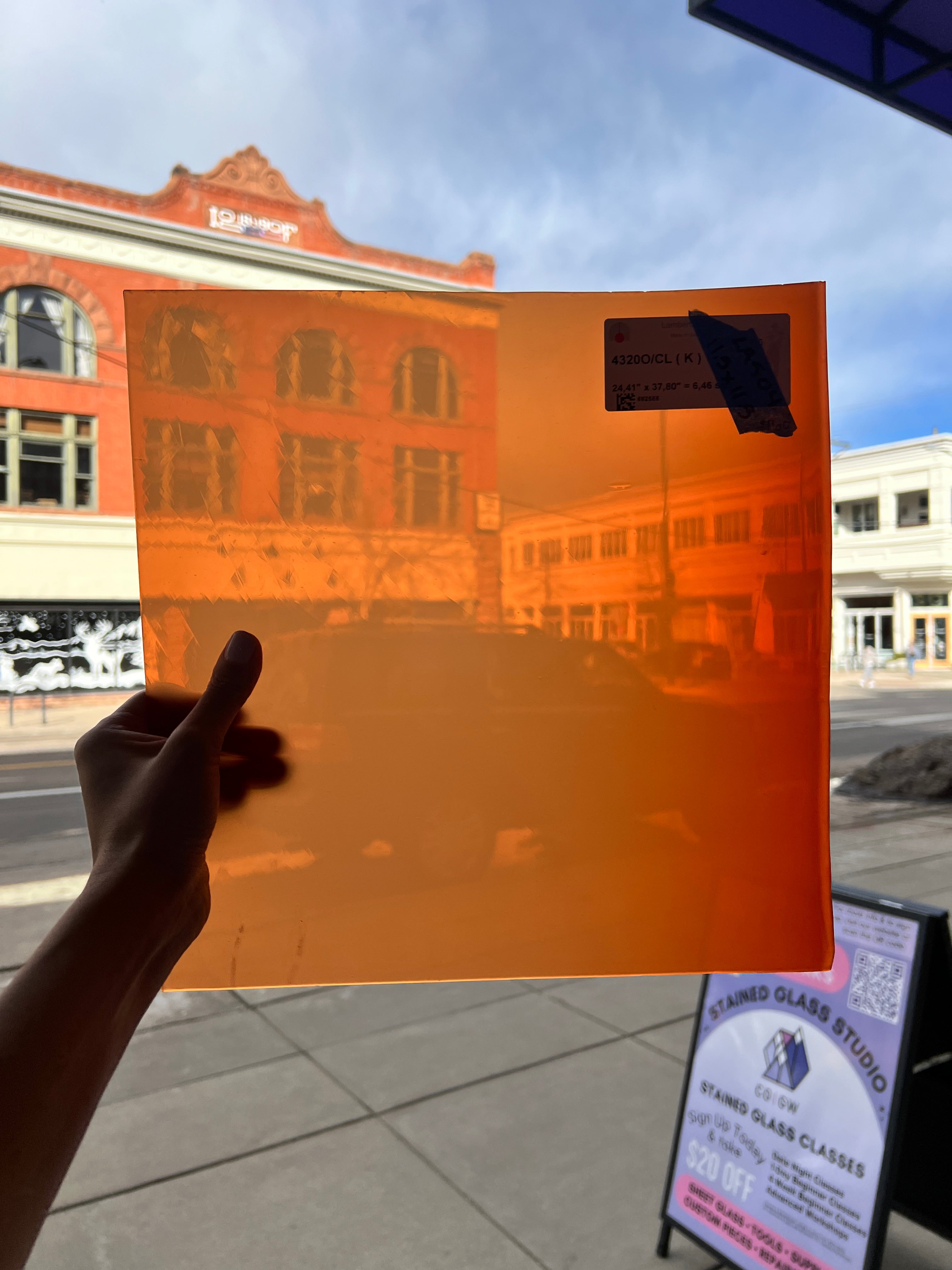 Lamberts 4320O/CL Tomato Red Orange on Clear Flash Glass Sheet Glass Colorado Glassworks LA504 (11.5x11.5in)