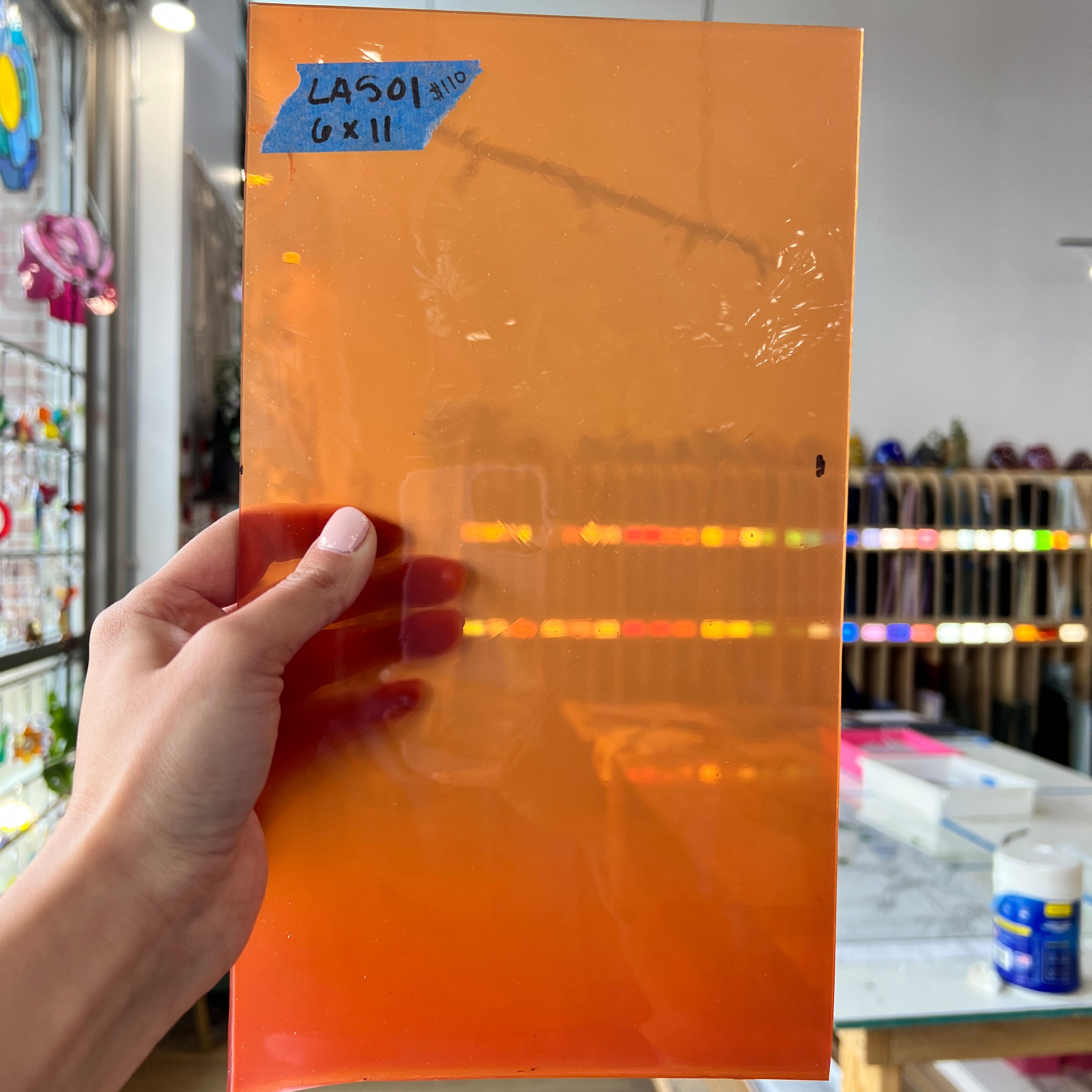 Lamberts 4320O/CL Tomato Red Orange on Clear Flash Glass Sheet Glass Colorado Glassworks LA501 (11x6in)