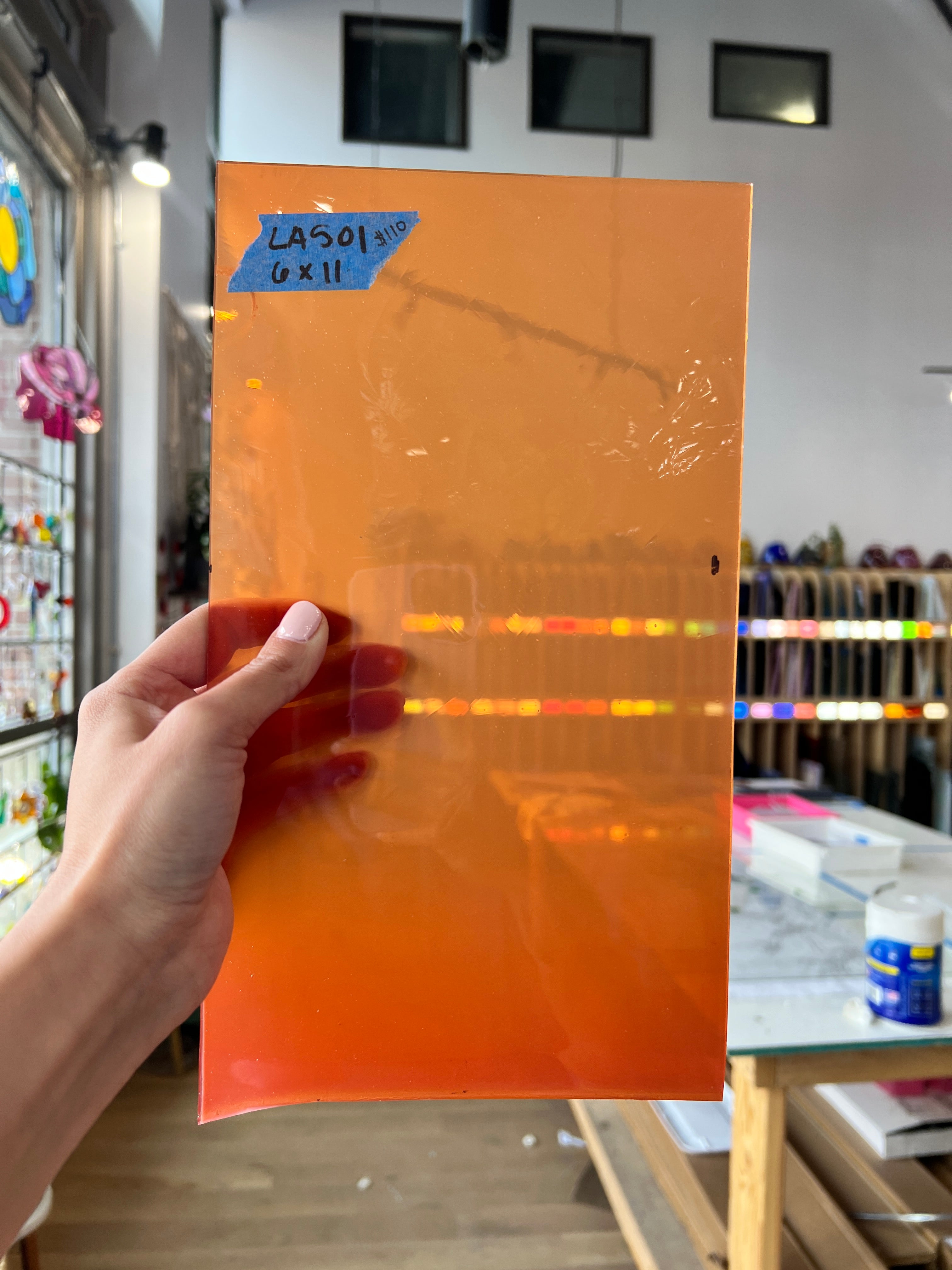 Lamberts 4320O/CL Tomato Red Orange on Clear Flash Glass Sheet Glass Colorado Glassworks LA501 (11x6in)
