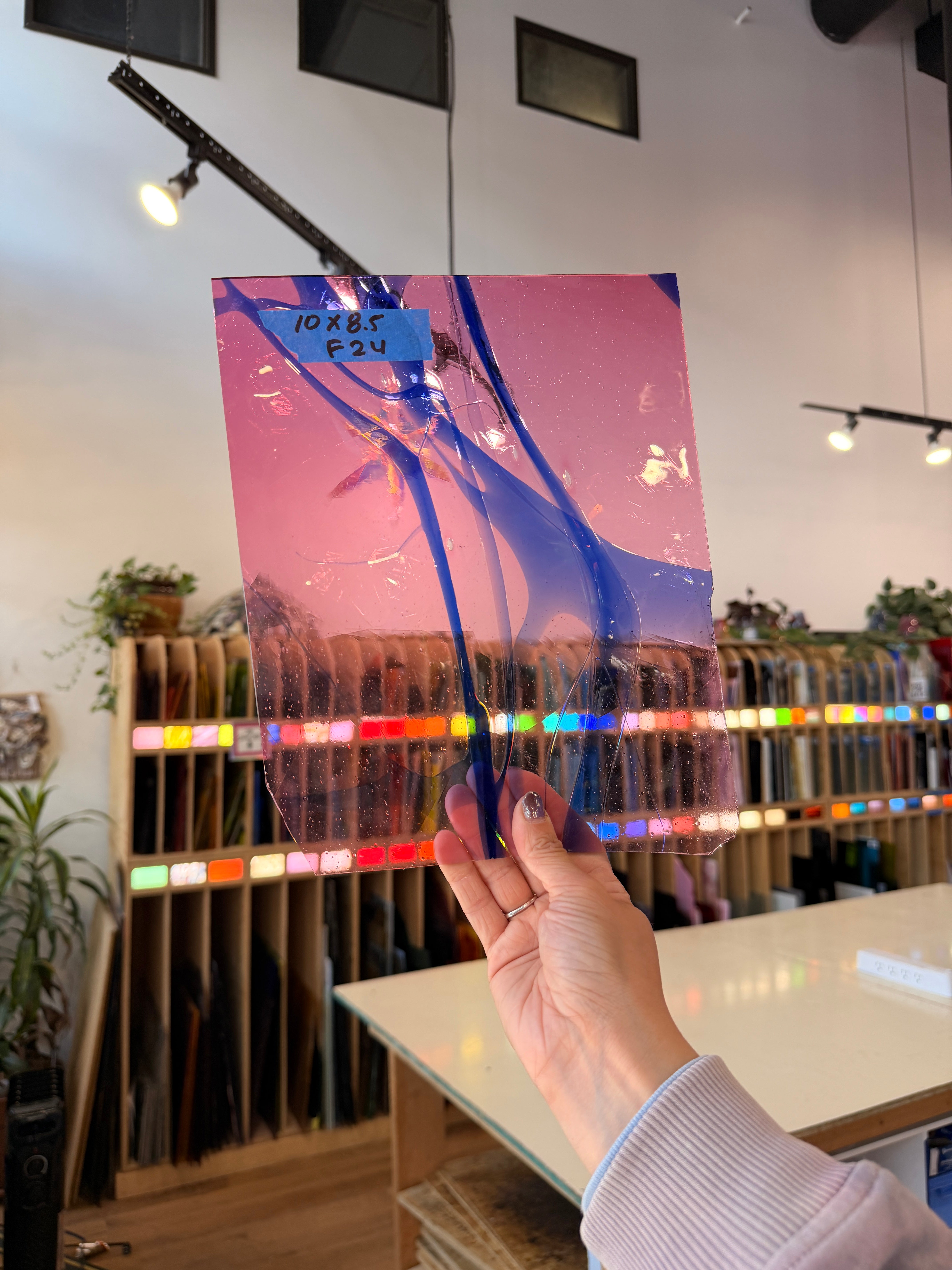 Vintage Pink Blue Mouth Blown Lamberts Sheet Glass Colorado Glassworks