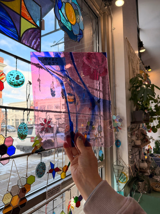 Vintage Pink Blue Mouth Blown Lamberts Sheet Glass Colorado Glassworks