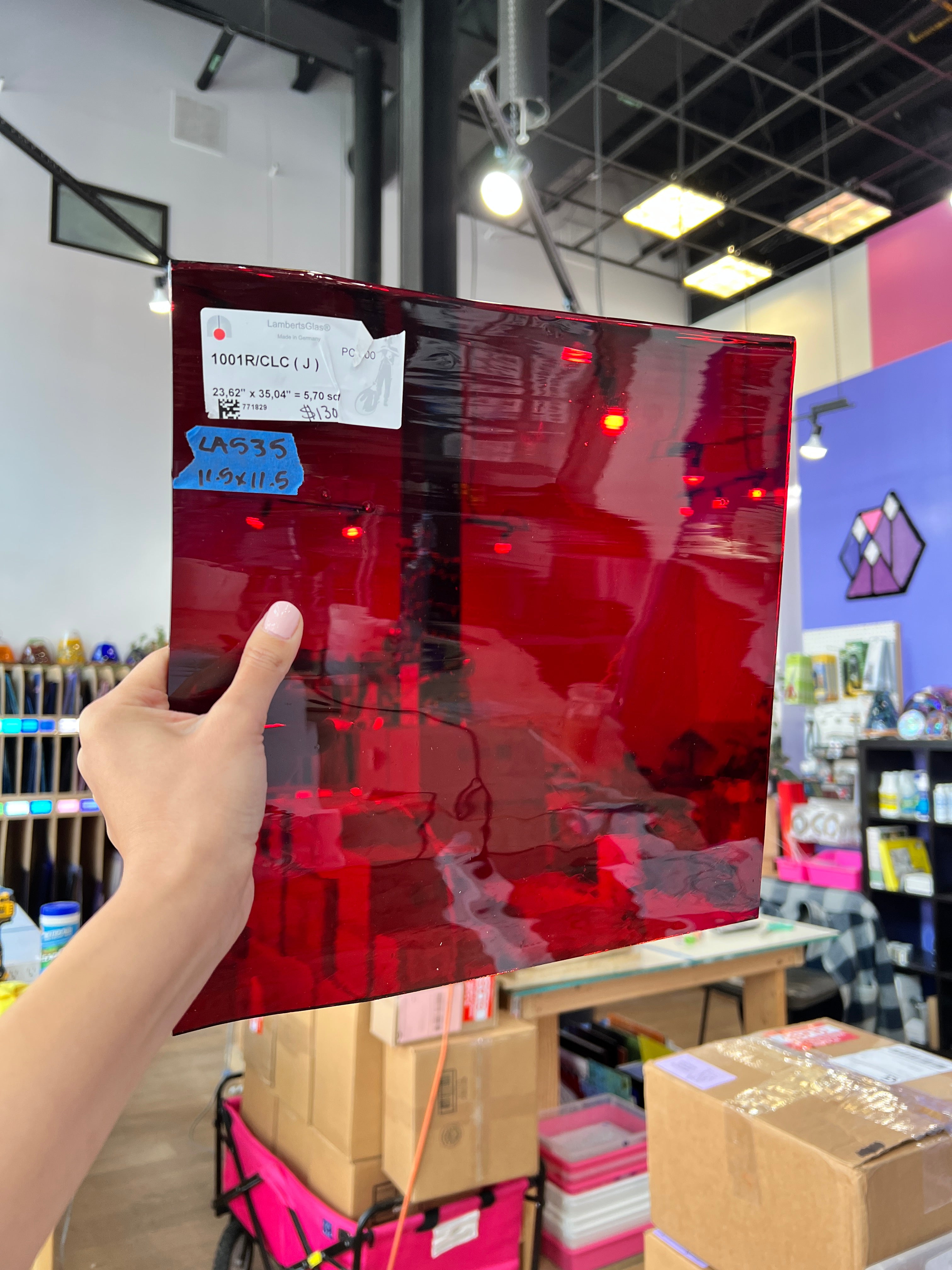 Lamberts 1001R/CLC Red on Clear Flash Glass Sheet Glass Colorado Glassworks LA-RED-FLASH (11.5x11.5in)