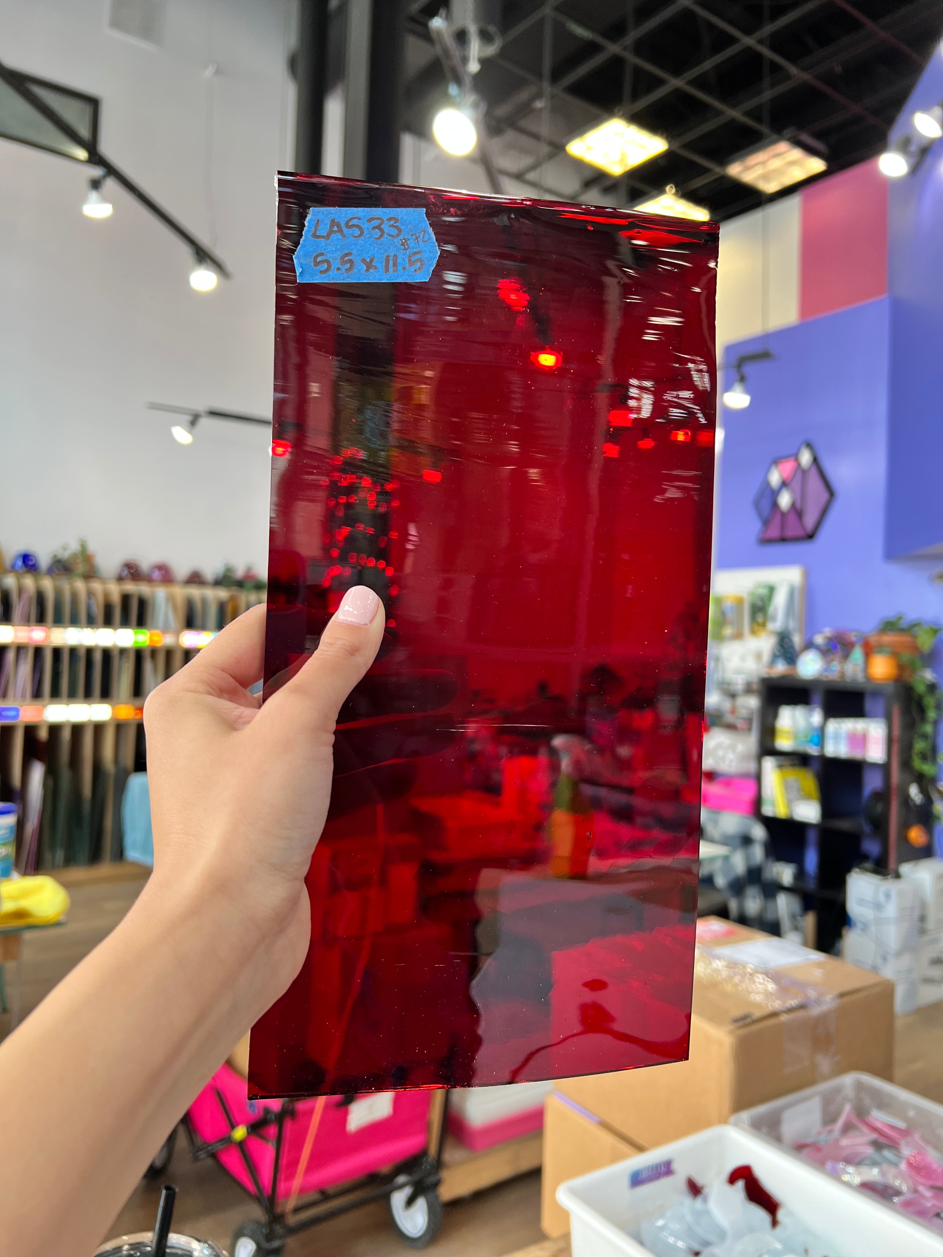 Lamberts 1001R/CLC Red on Clear Flash Glass Sheet Glass Colorado Glassworks LA-RED-FLASH (5.5x11.5in)