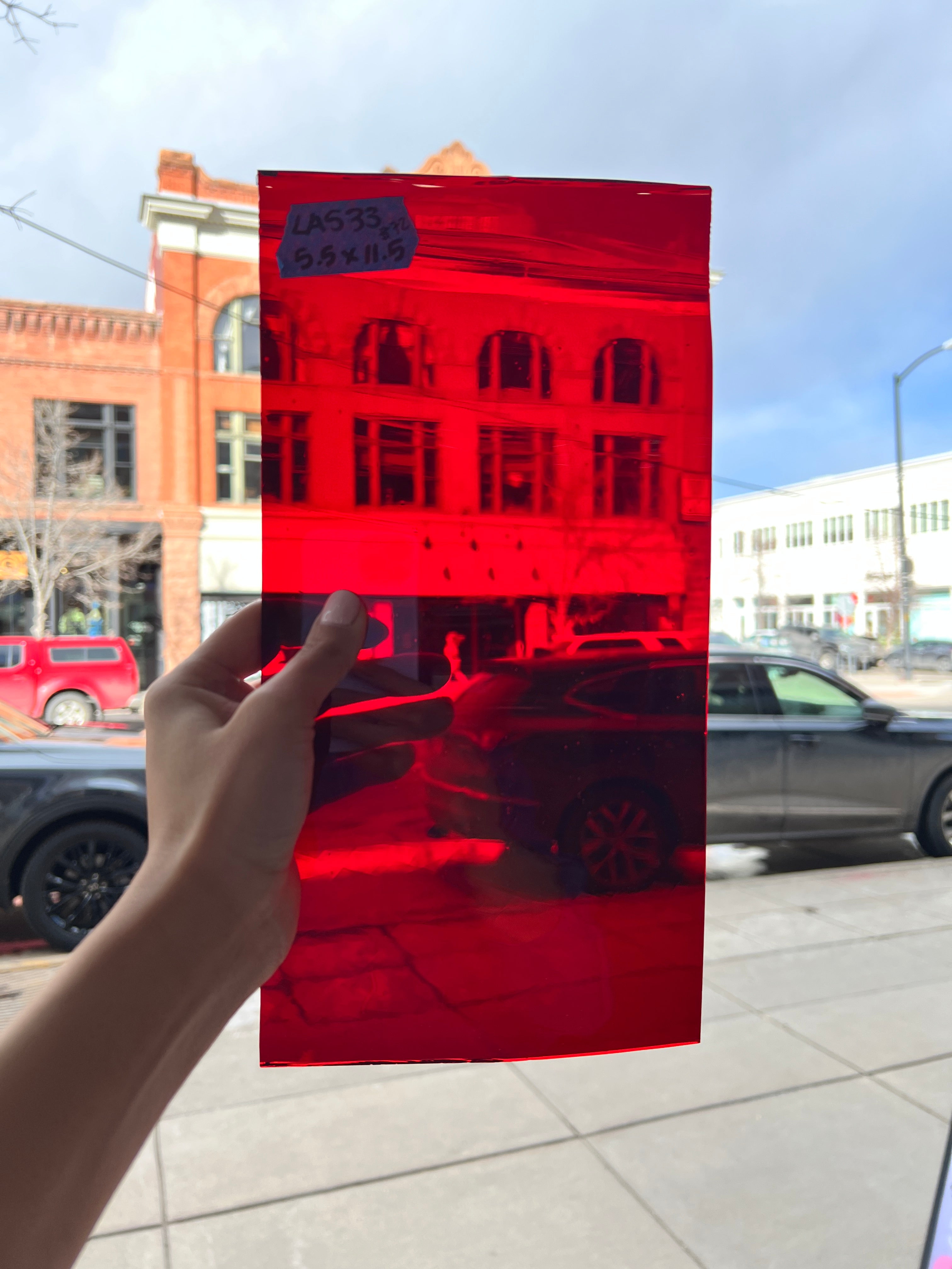 Lamberts 1001R/CLC Red on Clear Flash Glass Sheet Glass Colorado Glassworks