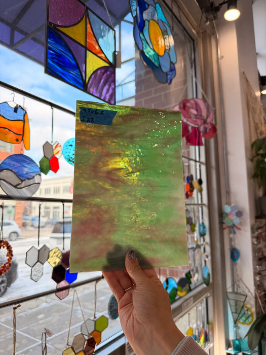 Pink Green Dappled Vintage Bullseye Sheet Glass Colorado Glassworks