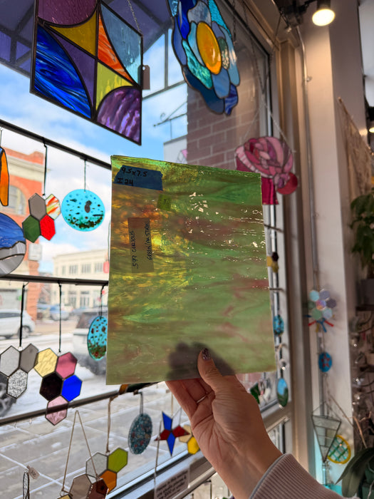 Pink Green Dappled Vintage Bullseye Sheet Glass Colorado Glassworks