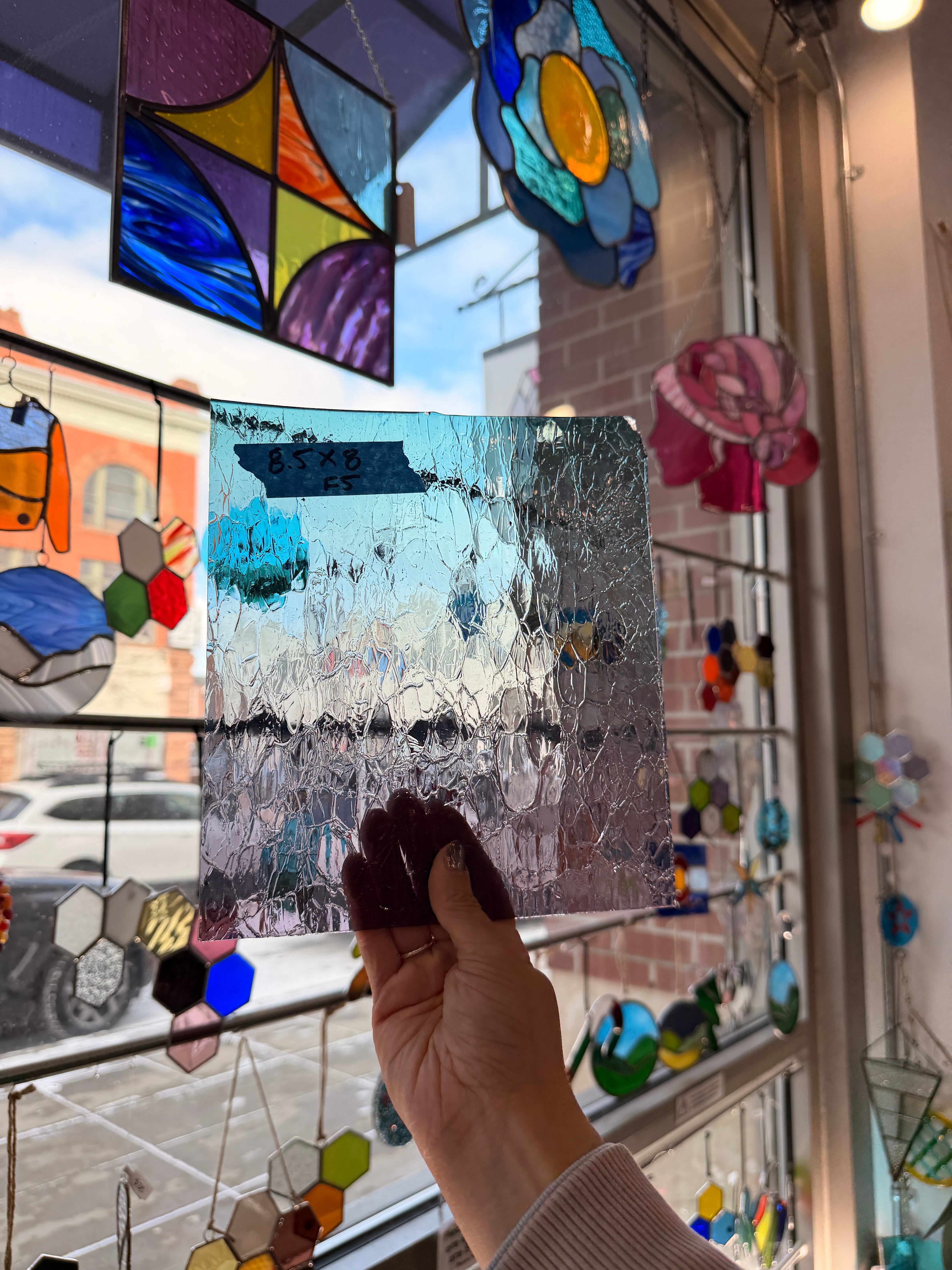 Mouth Blown Faded Crackle Sheet Glass Colorado Glass Works 8.5x8in (MA-70642733)