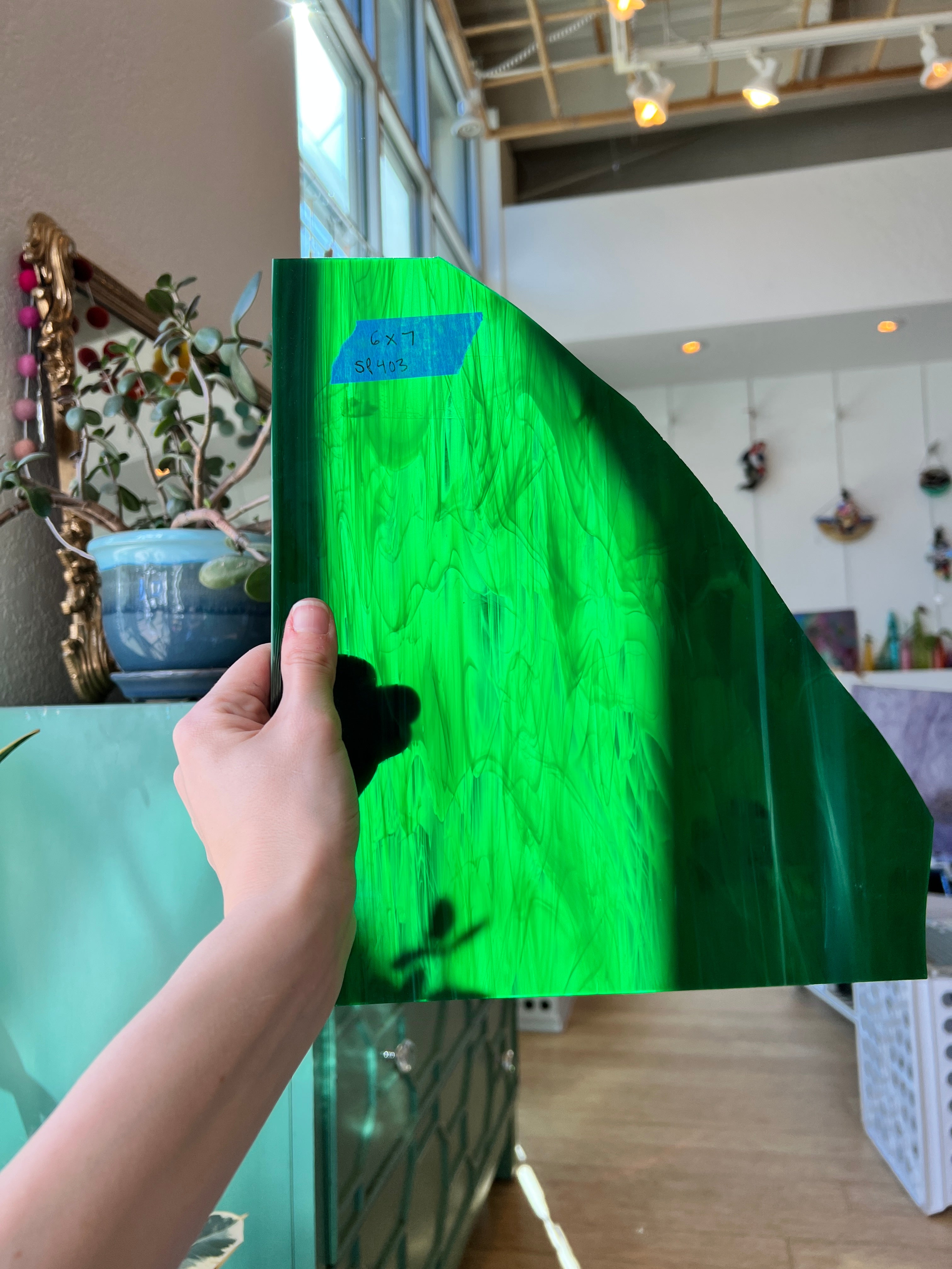 Green Wispy Opal - Spectrum Sheet Glass Colorado Glassworks   