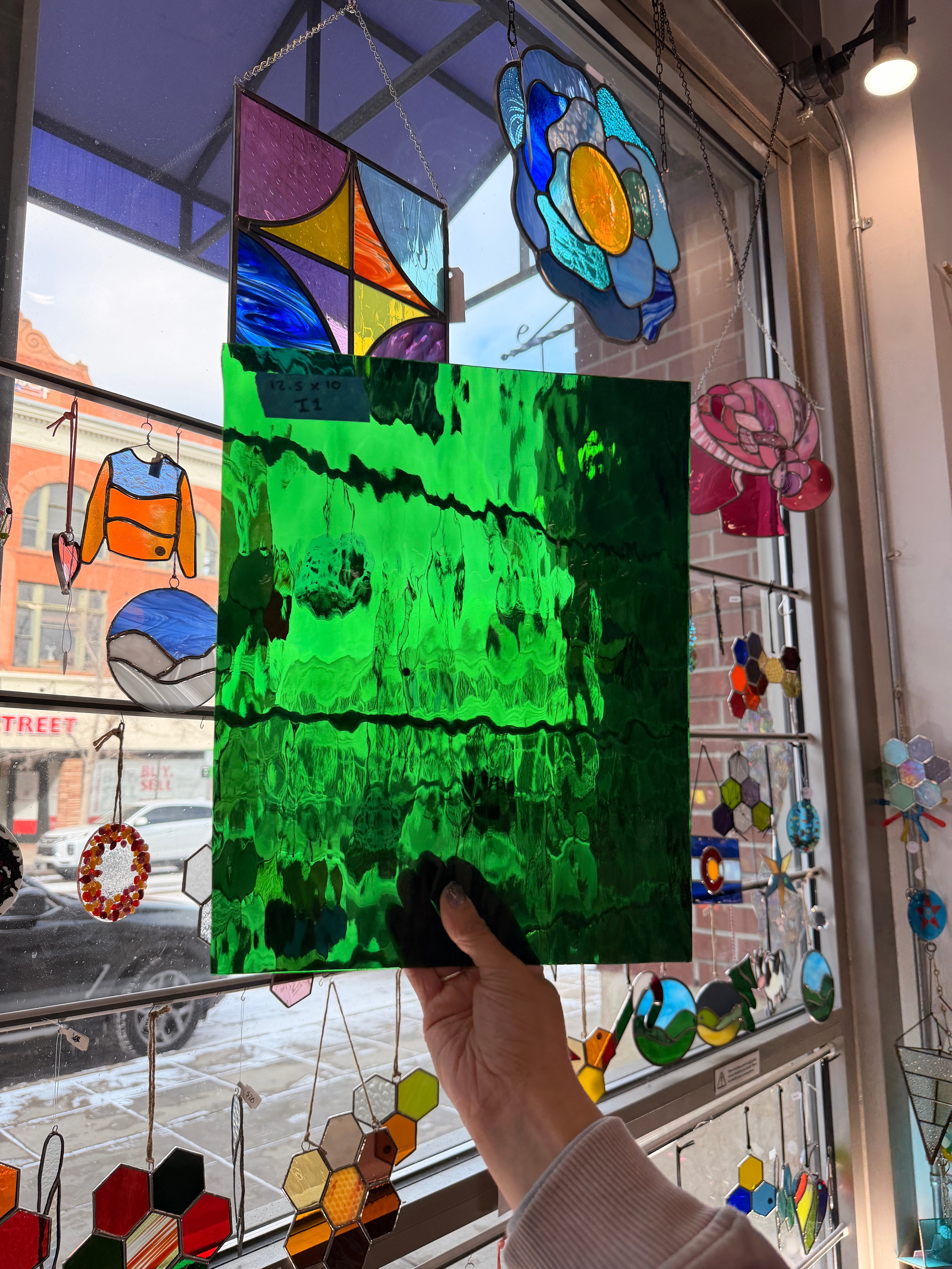 Medium Green Waterglass Sheet Glass Colorado Glassworks 12.5x10in (OS-71090733)