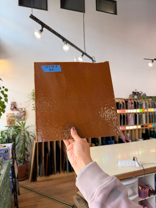 Brown Vintage Striker Bullseye Fusible 90 COE Sheet Glass Colorado Glassworks 10.5x10in (BE-98714413)