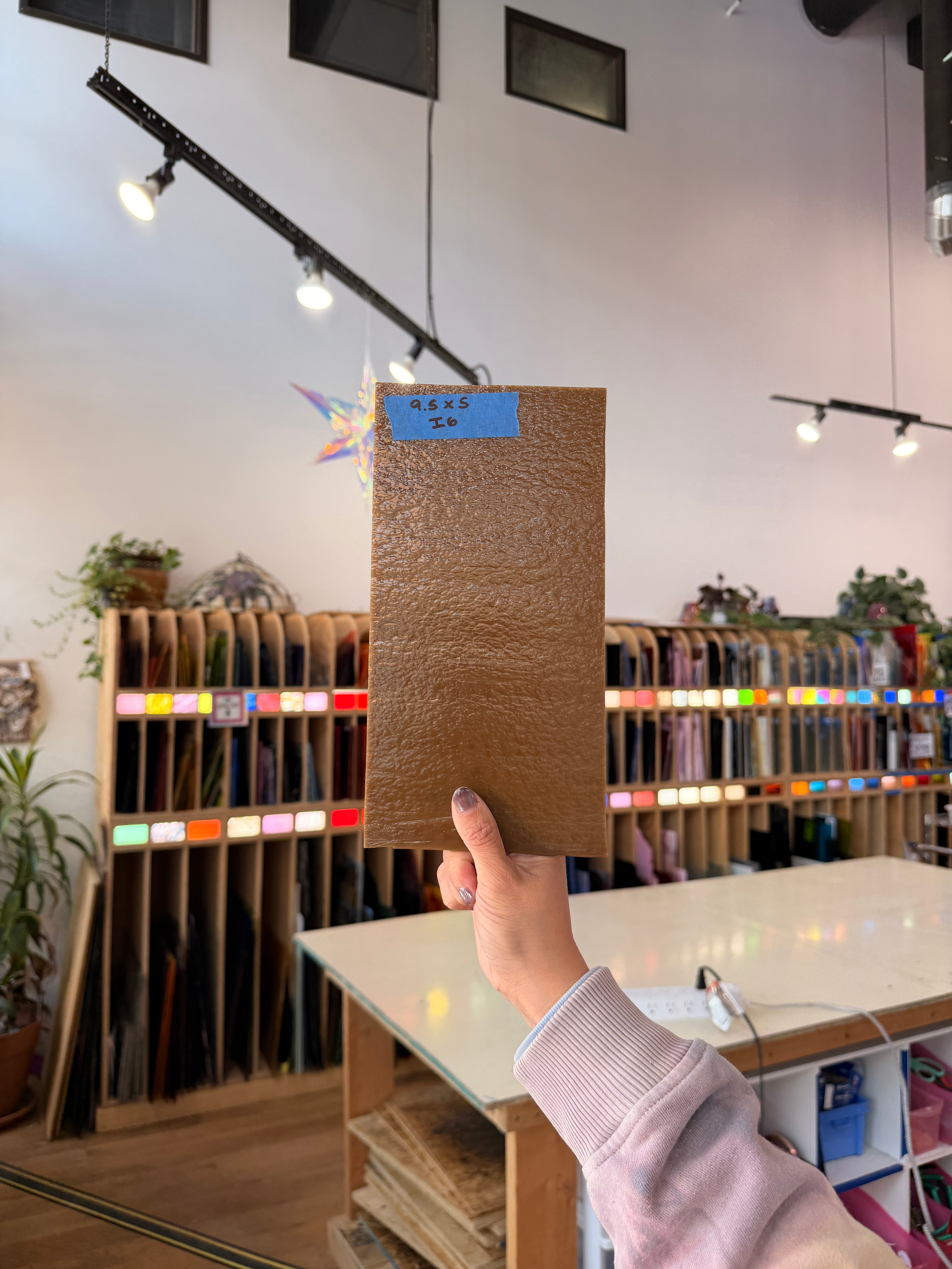 Brown Vintage Striker Bullseye Fusible 90 COE Sheet Glass Colorado Glassworks 9.5x5in (BE-01008173)