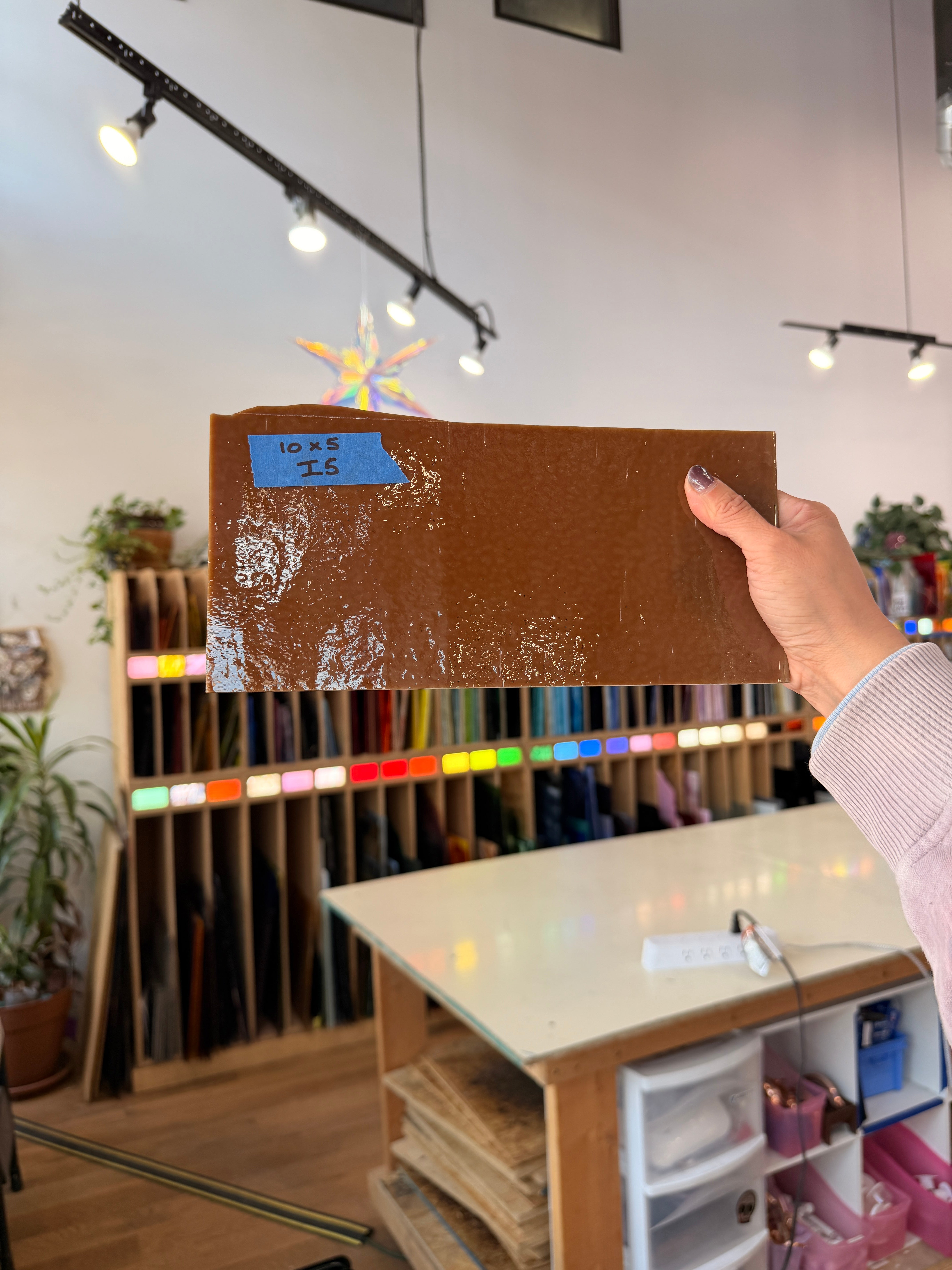 Brown Vintage Striker Bullseye Fusible 90 COE Sheet Glass Colorado Glassworks 10x5in (BE-01040941)