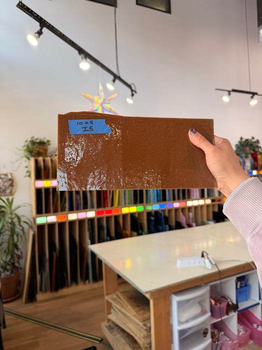 Brown Vintage Striker Bullseye Fusible 90 COE Sheet Glass Colorado Glassworks 10x5in (BE-01040941)