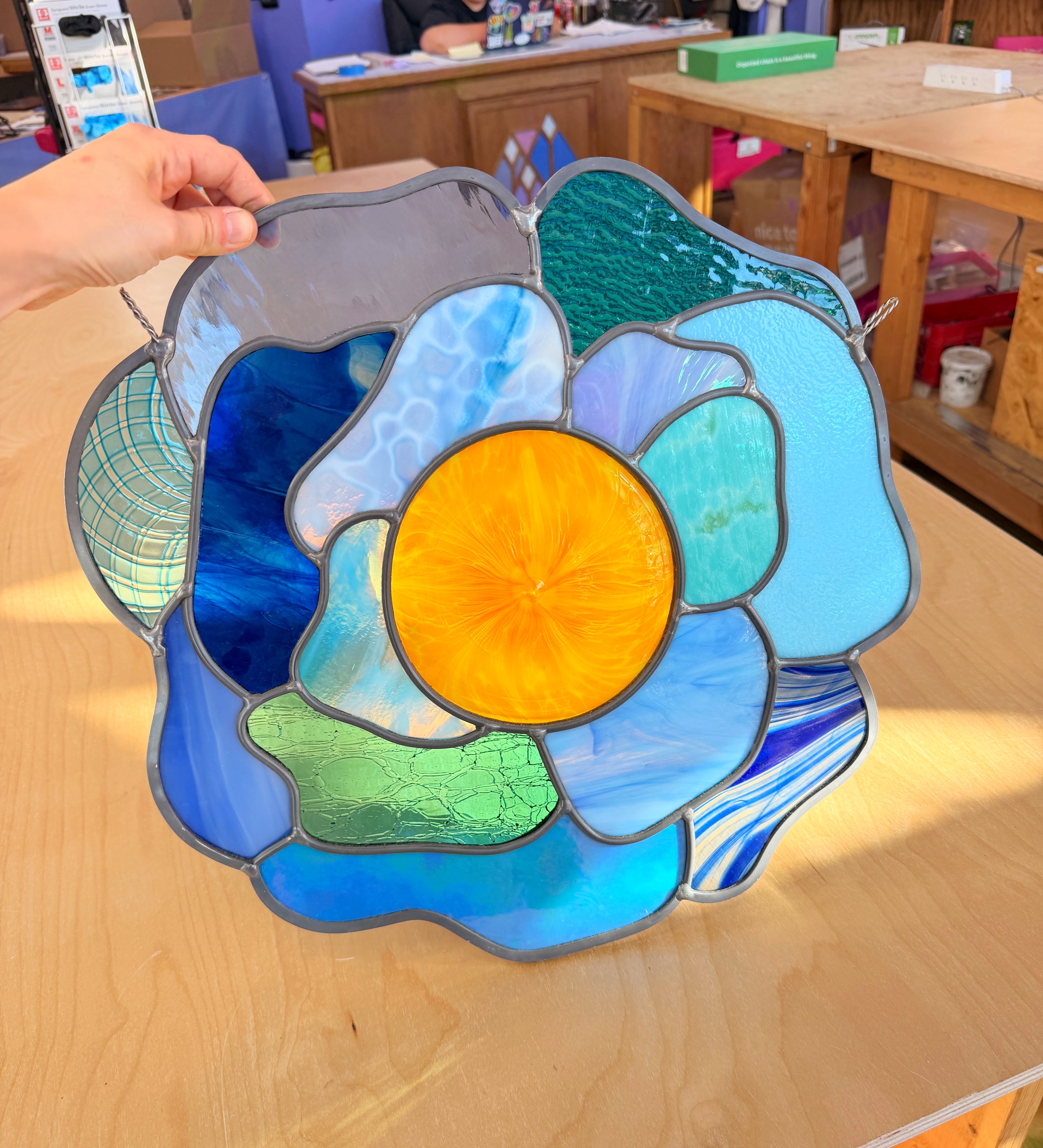 Large Leaded Stained Glass Poppy Suncatcher Finished Pieces Colorado Glassworks
