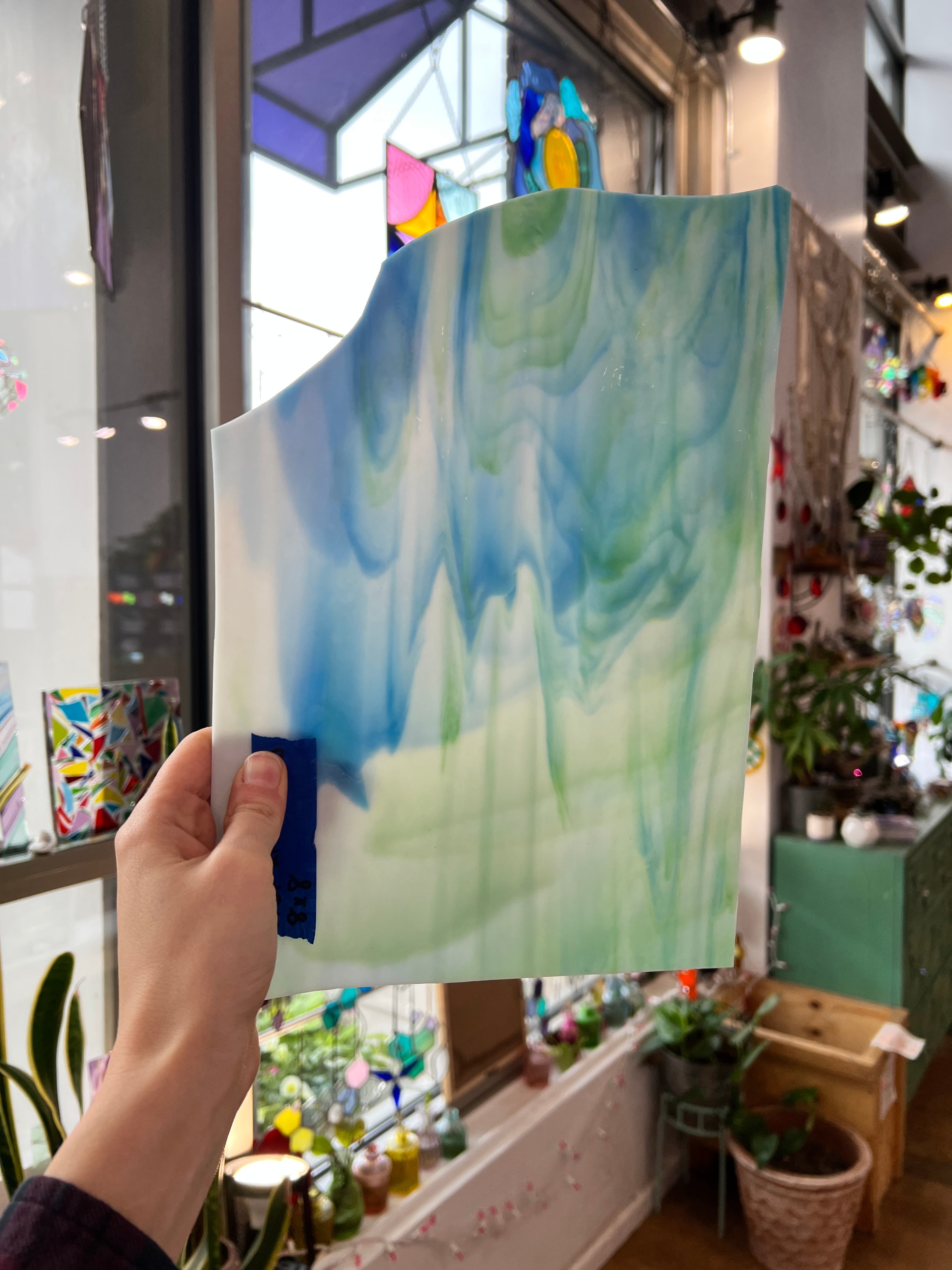 Green White Blue Wispy AC Fischer Sheet Glass Colorado Glassworks