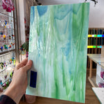 Green White Blue Wispy AC Fischer Sheet Glass Colorado Glassworks ACF22 (12x8in)