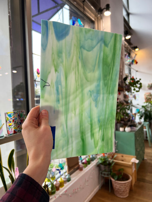 Green White Blue Wispy AC Fischer Sheet Glass Colorado Glassworks