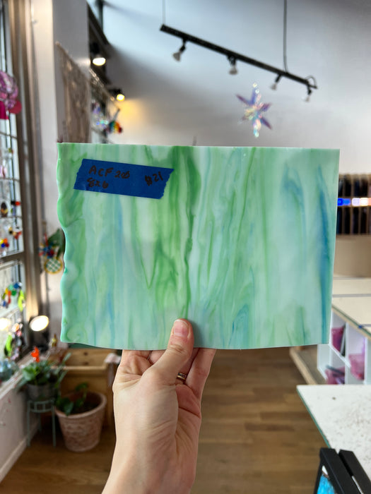 Green White Blue Wispy AC Fischer Sheet Glass Colorado Glassworks ACF20 (6x8in)
