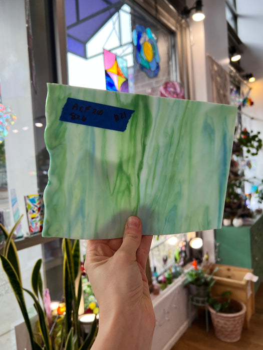 Green White Blue Wispy AC Fischer Sheet Glass Colorado Glassworks