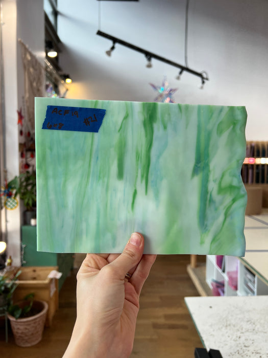 Green White Blue Wispy AC Fischer Sheet Glass Colorado Glassworks ACF19 (6x8in)