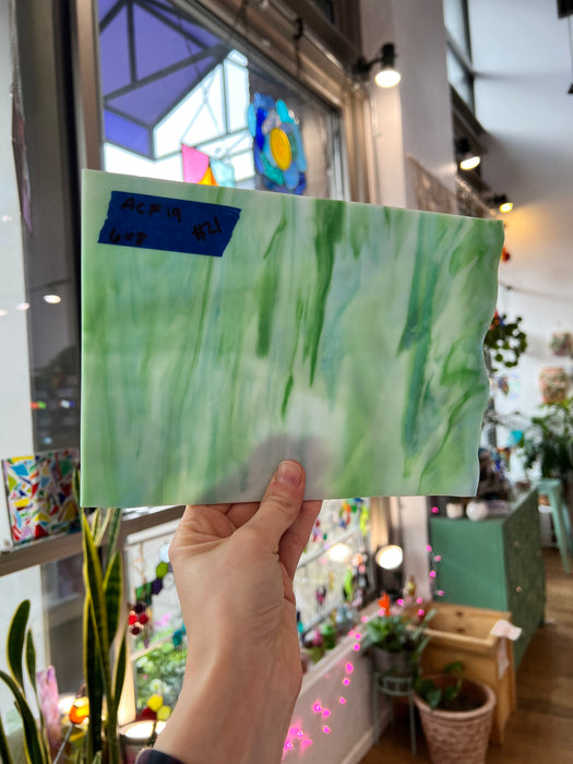 Green White Blue Wispy AC Fischer Sheet Glass Colorado Glassworks