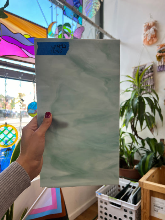 White and Teal Wispy Opaque Spectrum Sheet Glass Colorado Glassworks   