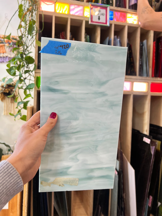 White and Teal Wispy Opaque Spectrum Sheet Glass Colorado Glassworks SP920 (12x6in)  
