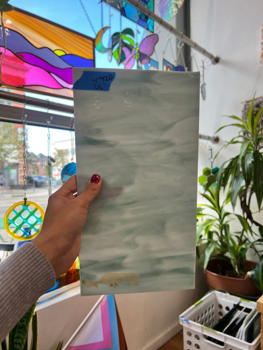 White and Teal Wispy Opaque Spectrum Sheet Glass Colorado Glassworks   