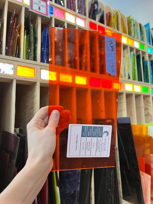 Orange Transparent Oceanside Fusible 96 COE Sheet Glass Colorado Glassworks