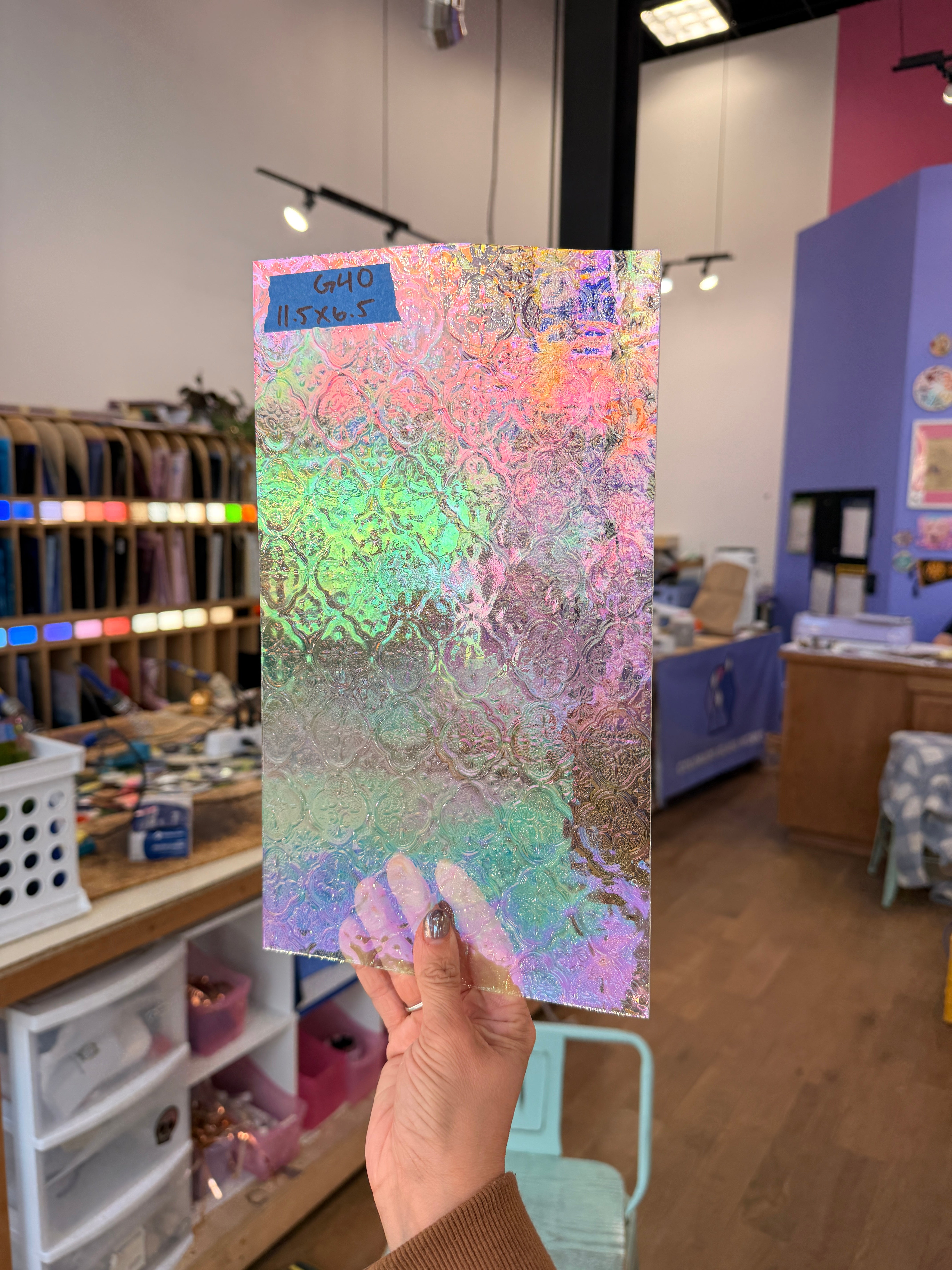 NEW! Clear Iridescent Lace Clear Transparent Sheet Glass Colorado Glassworks CH-CLEAR-LACE-I (12x6in)