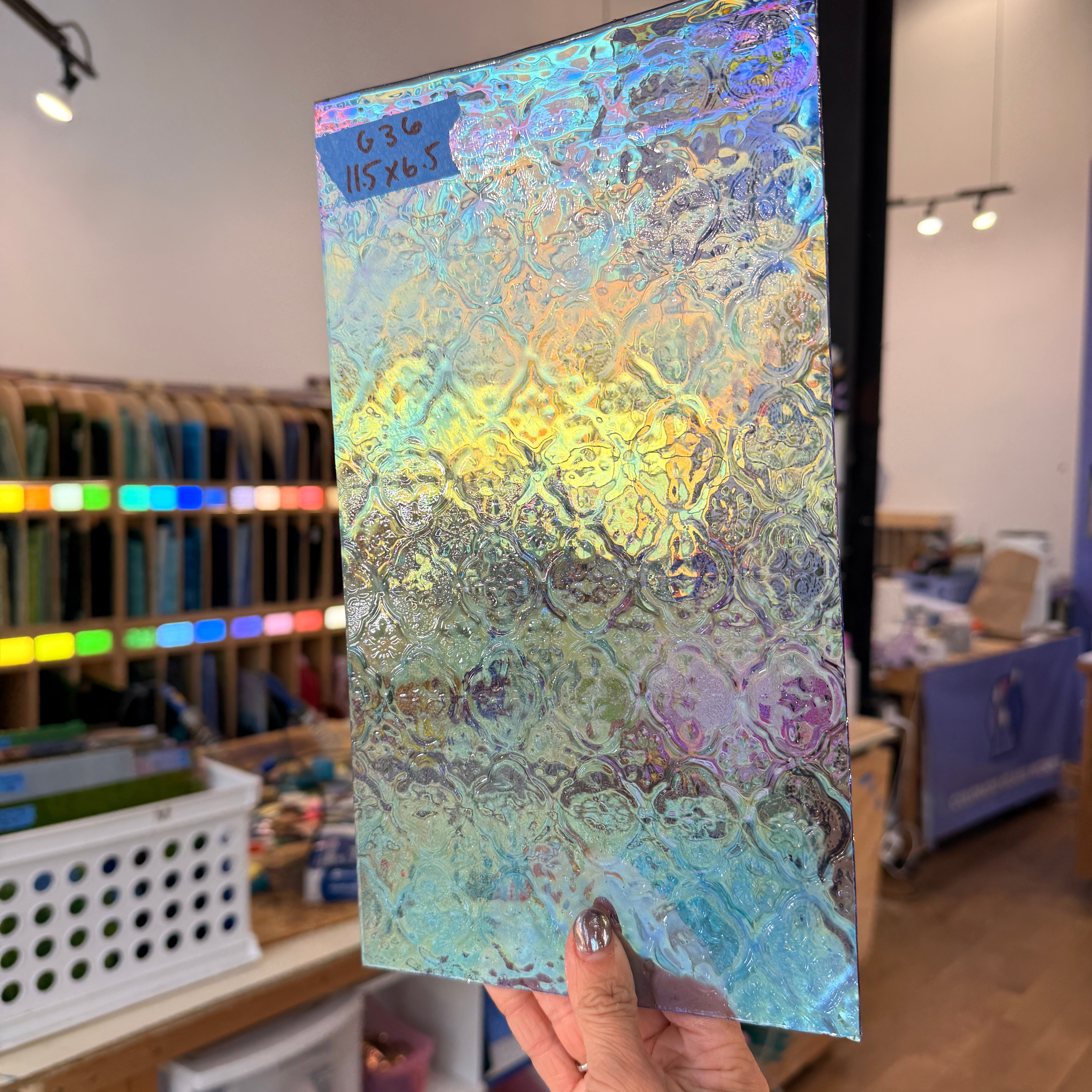 NEW! Light Blue Iridescent Lace Clear Transparent Sheet Glass Colorado Glassworks