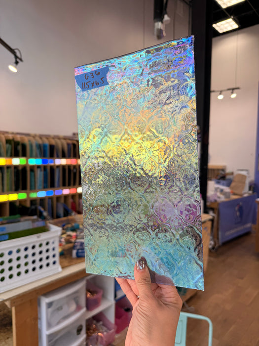 NEW! Light Blue Iridescent Lace Clear Transparent Sheet Glass Colorado Glassworks