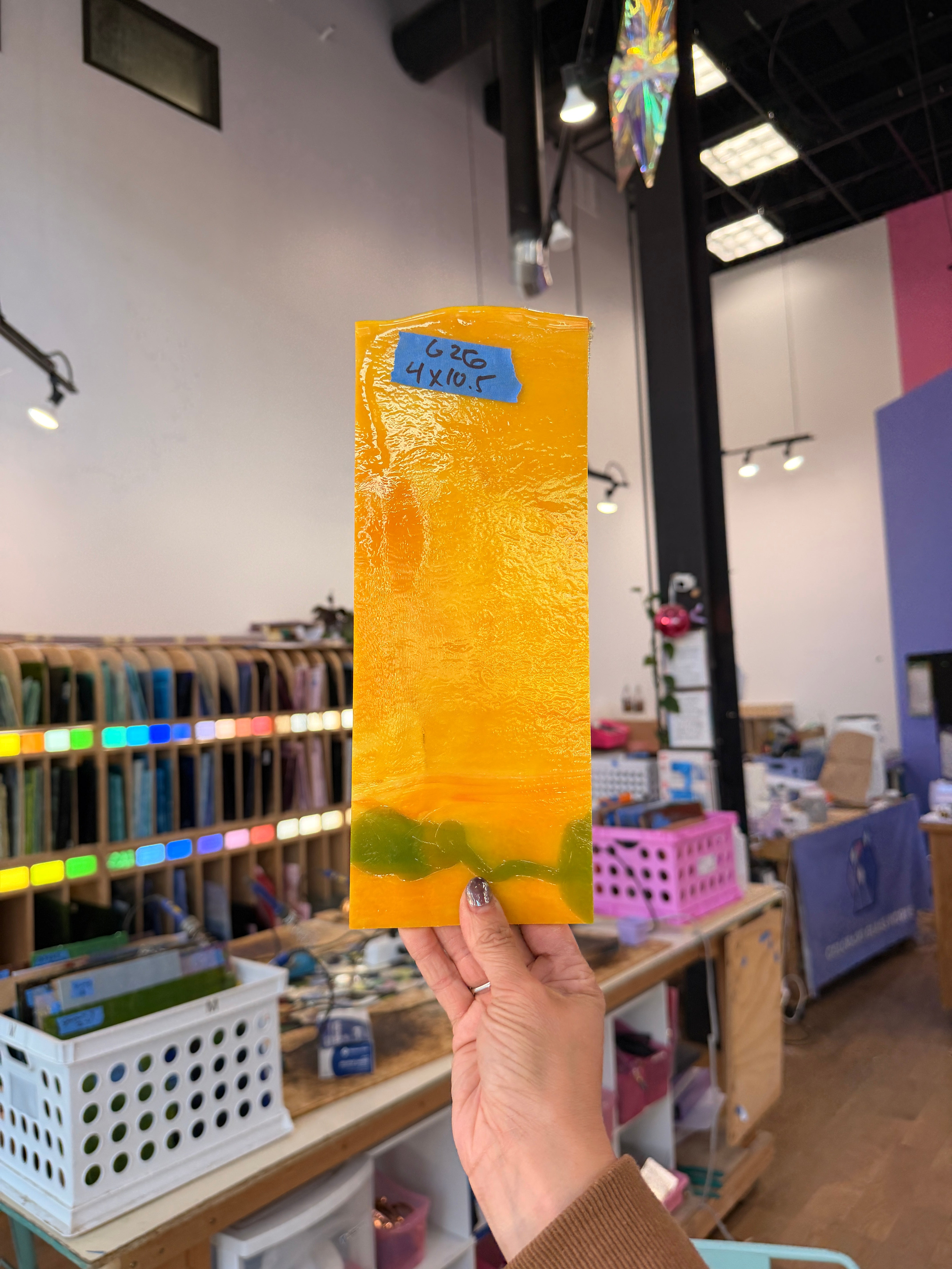 Glascadia Pumpkin Orange Opal with Pea Pod Opal Infusion Double Roll Fusible 90 COE Sheet Glass Colorado Glass Works 10.5x4in (BE-69419565)