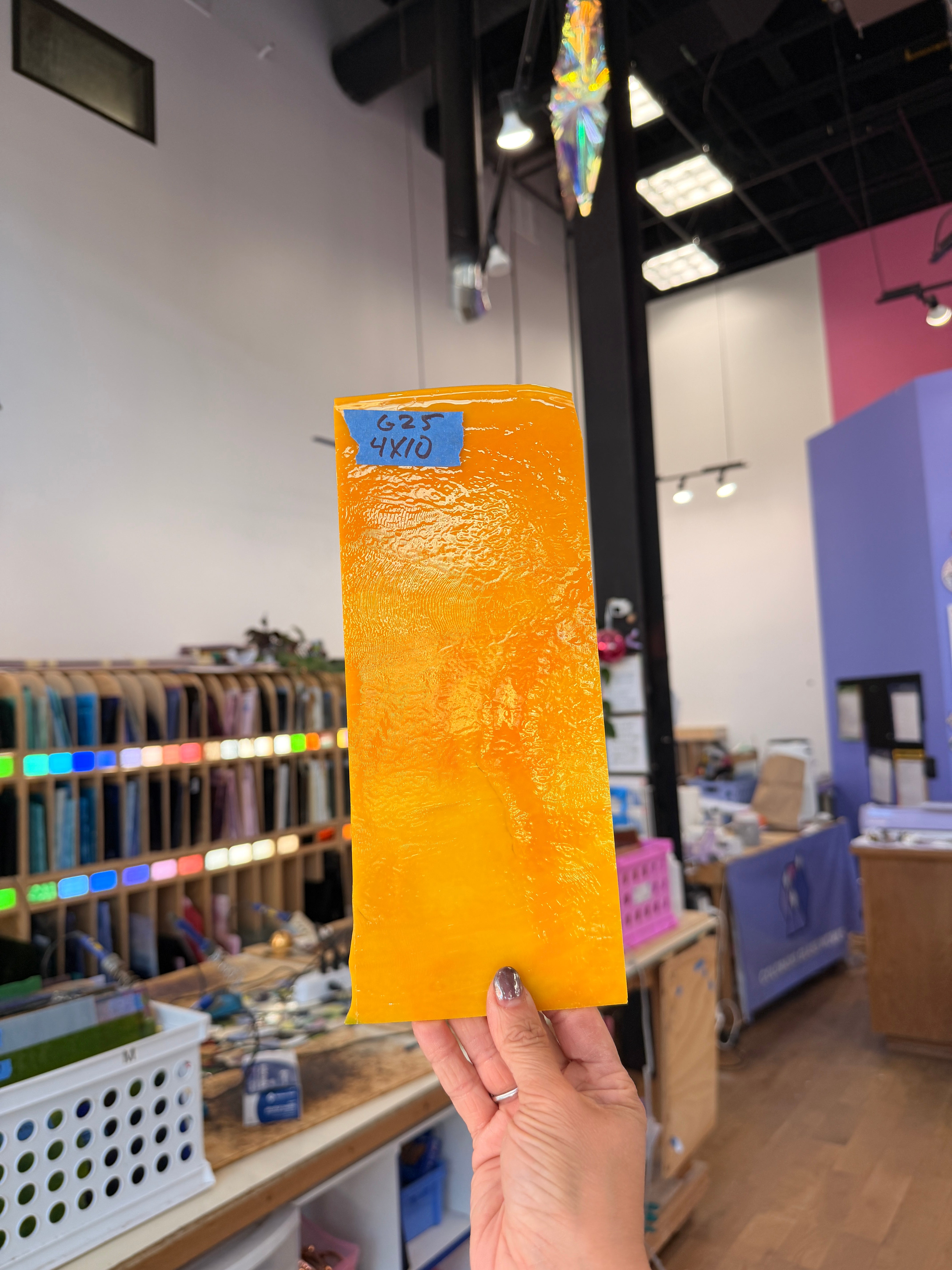 Glascadia Pumpkin Orange Opal with Pea Pod Opal Infusion Double Roll Fusible 90 COE Sheet Glass Colorado Glass Works 10x4in (BE-69452333)