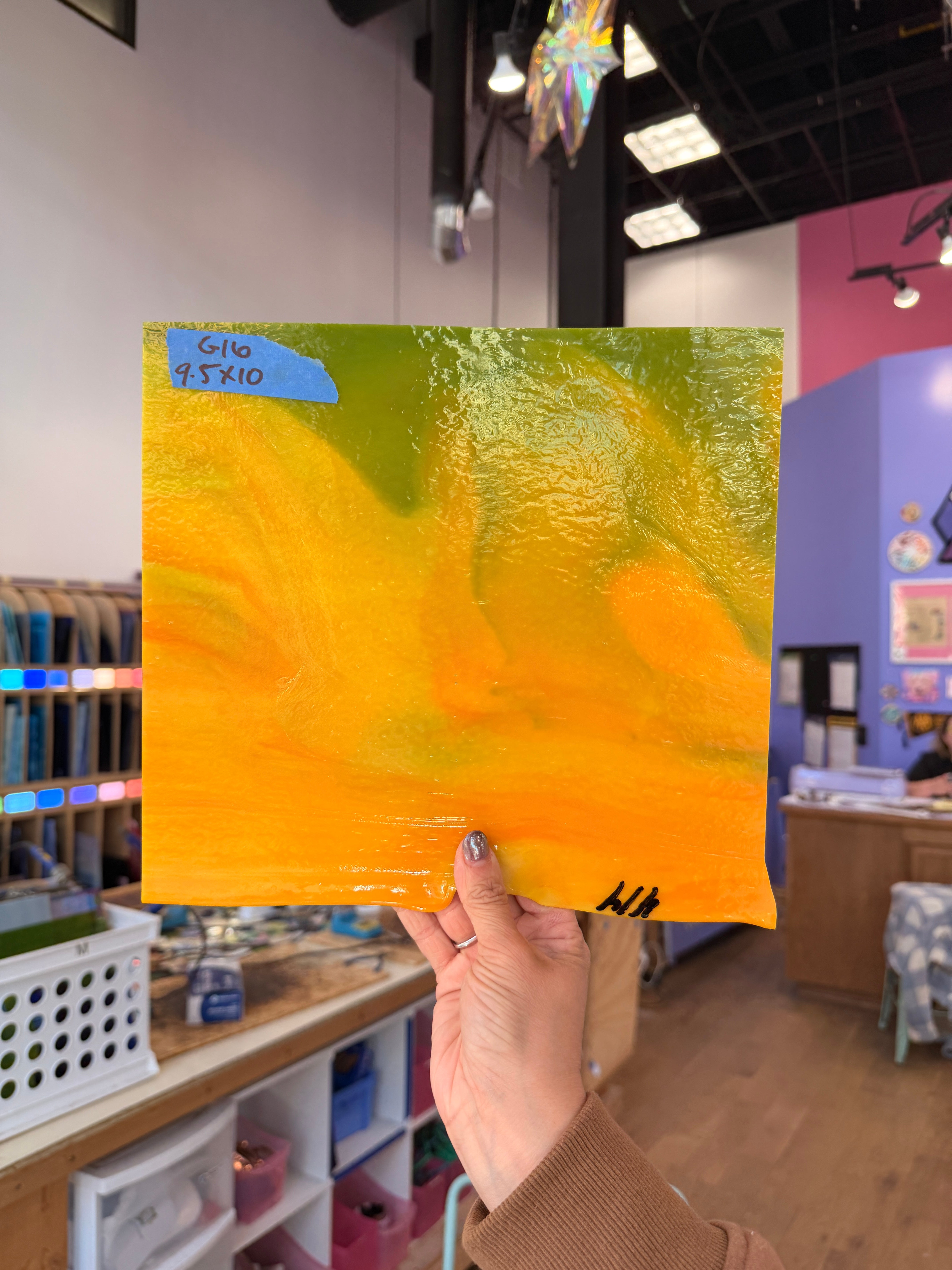 Glascadia Pumpkin Orange Opal with Pea Pod Opal Infusion Double Roll Fusible 90 COE Sheet Glass Colorado Glass Works 10x9.5in (BE-77564205)