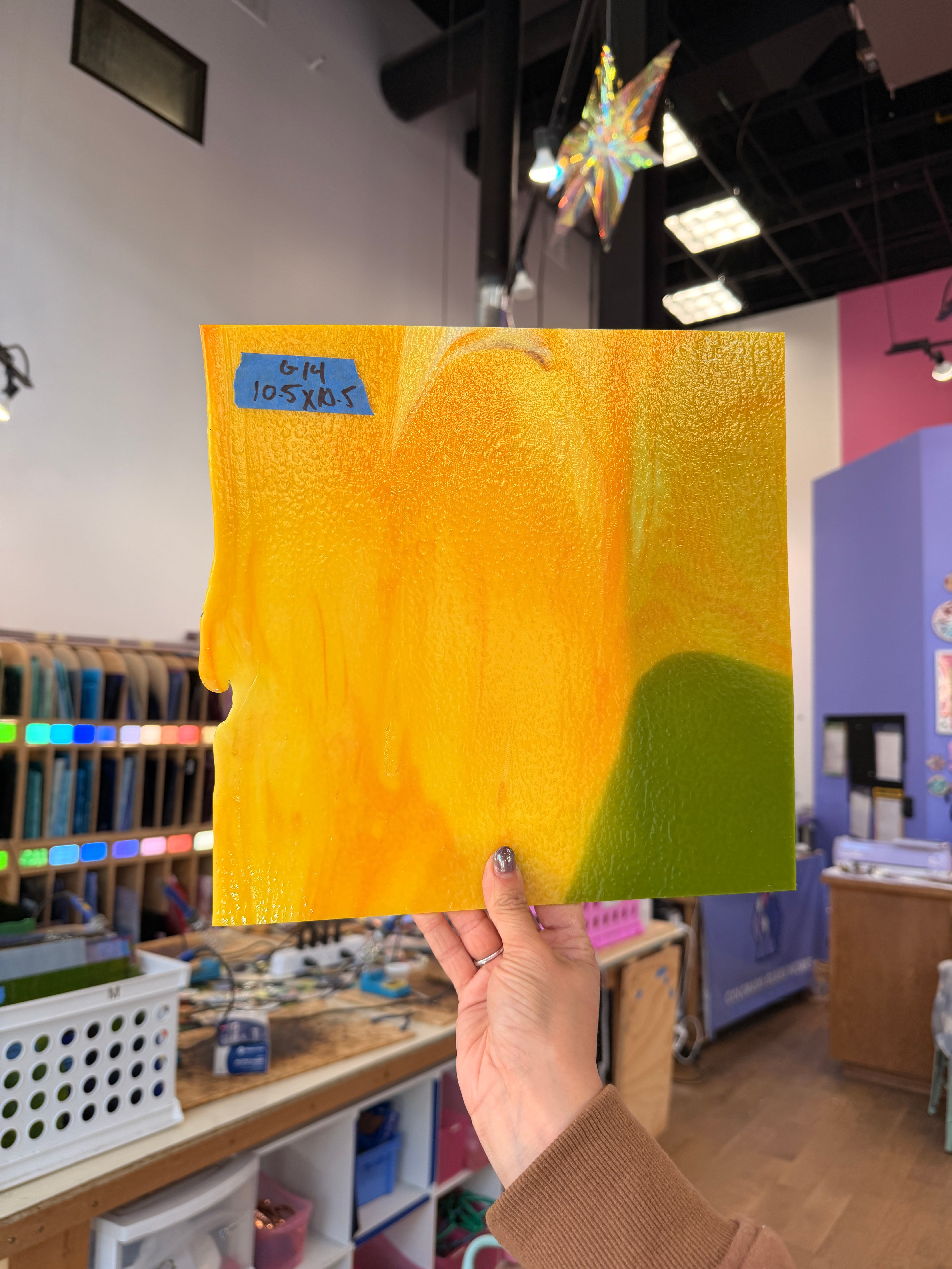 Glascadia Pumpkin Orange Opal with Pea Pod Opal Infusion Double Roll Fusible 90 COE Sheet Glass Colorado Glass Works 10.5x10.5in (BE-77072685)