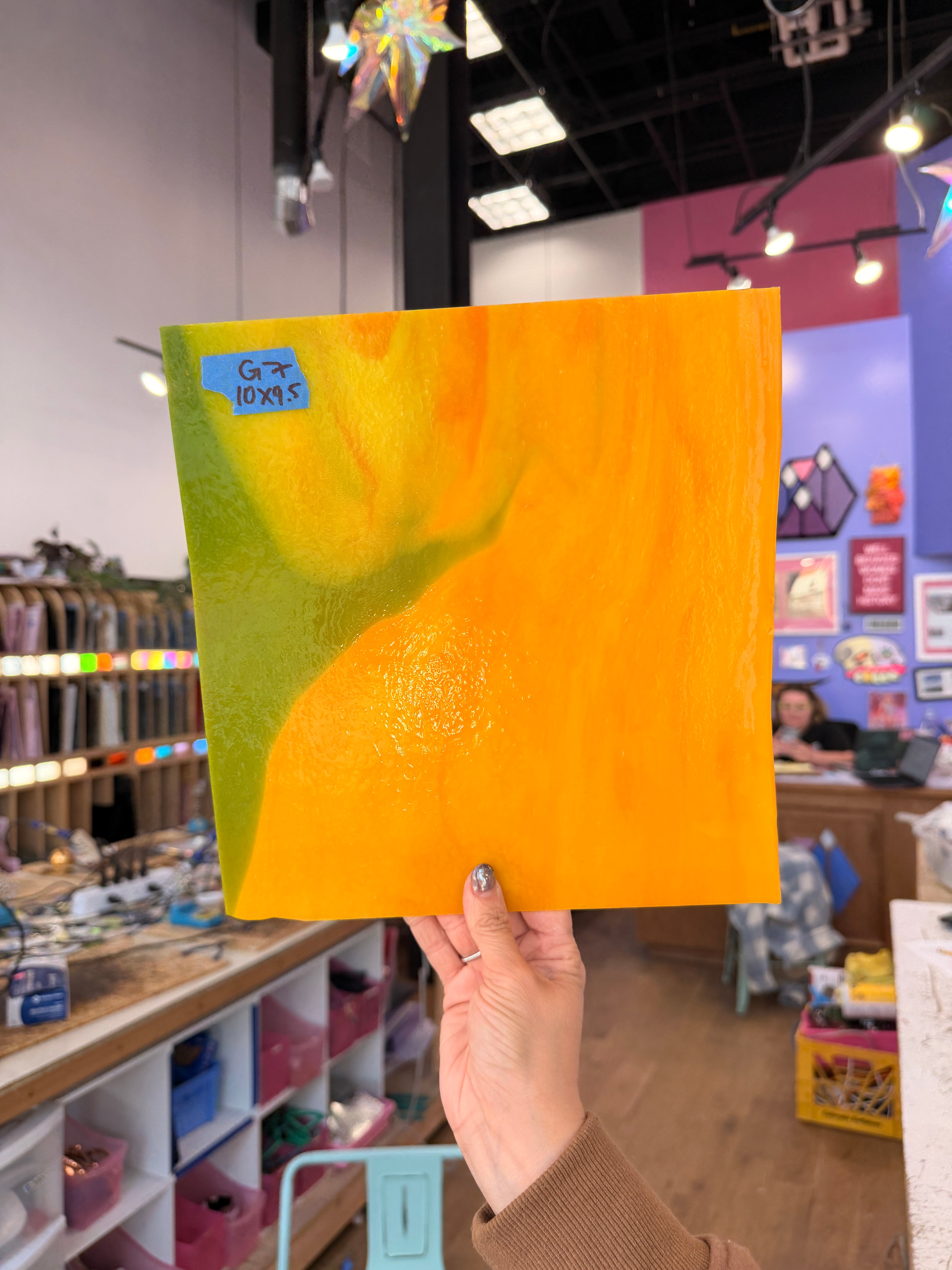 Glascadia Pumpkin Orange Opal with Pea Pod Opal Infusion Double Roll Fusible 90 COE Sheet Glass Colorado Glass Works 10x9.5in (BE-77596973)