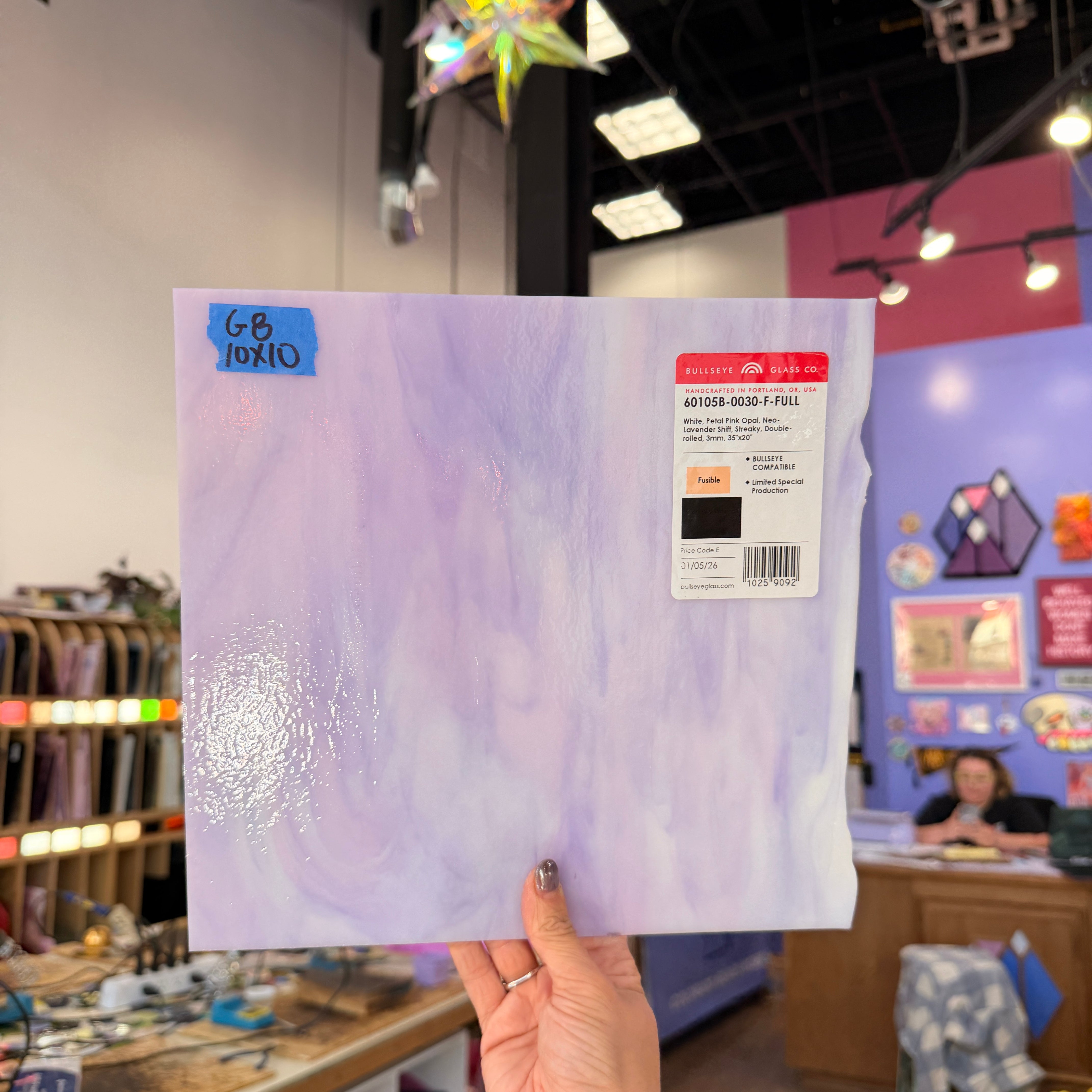 Glascadia White Petal Pink Opal Neo-Lavender Shift Transparent Double Roll Fusible 90 COE Sheet Glass Colorado Glassworks
